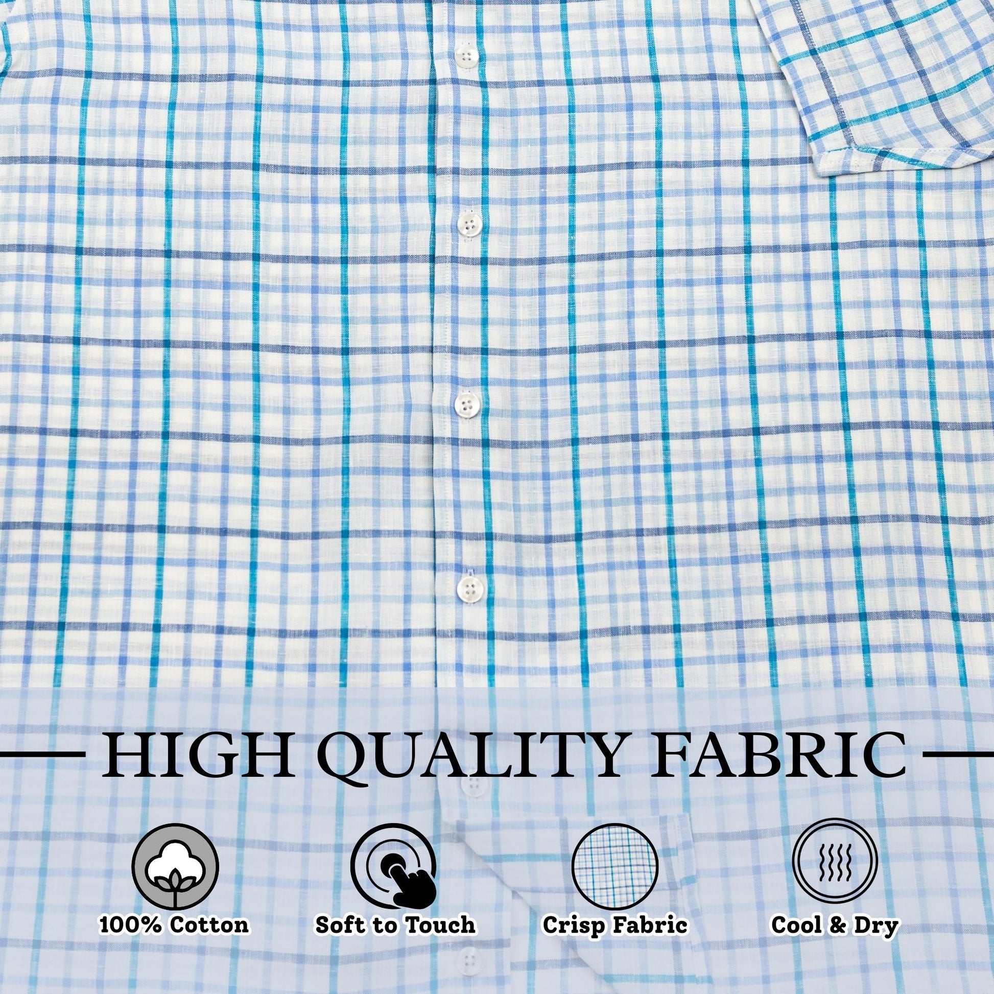 Wear Sierra Top Shelf Men's Cotton Short Sleeve Button Down Shirts in White Blue Plaid - Wear Sierra