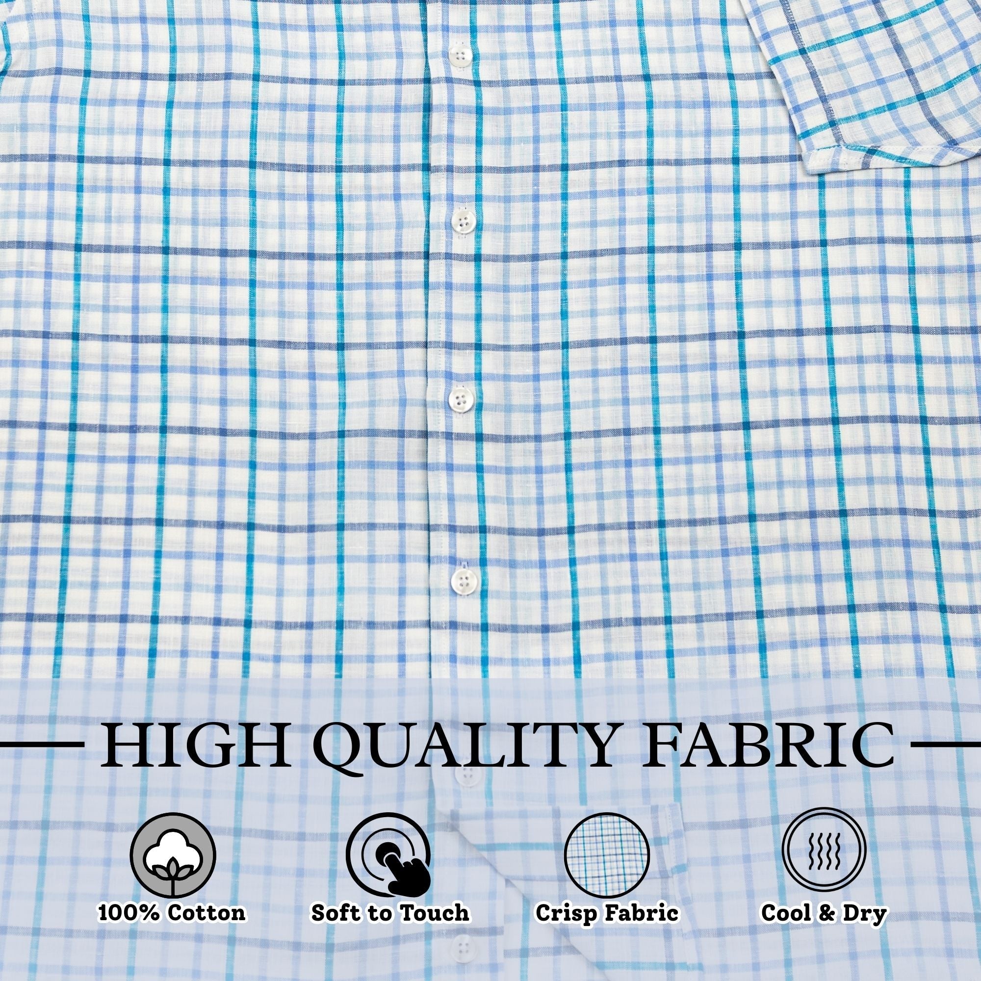 Wear Sierra Top Shelf Men's Cotton Short Sleeve Button Down Shirts in White Blue Plaid - Wear Sierra