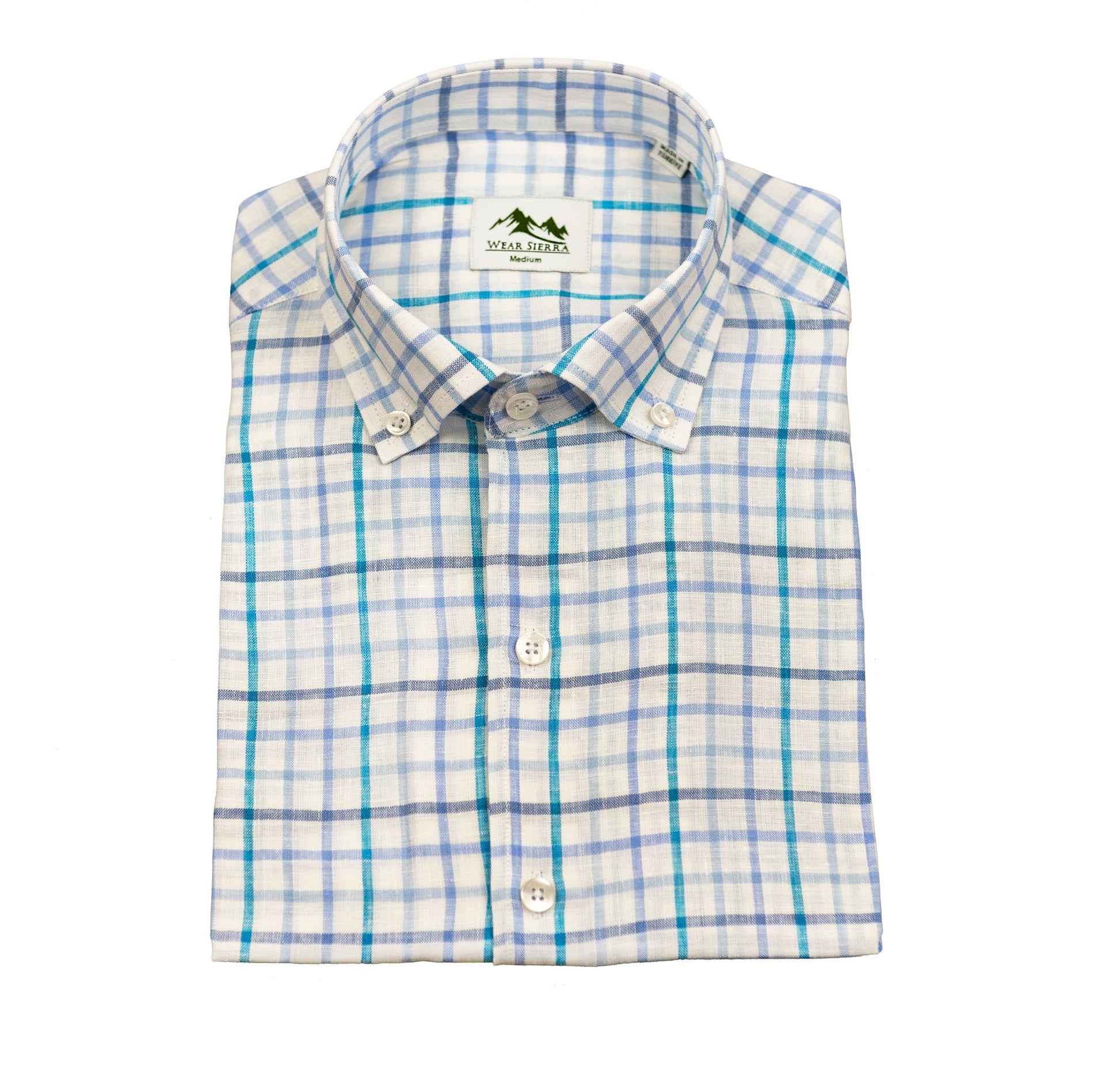 Wear Sierra Top Shelf Men's Cotton Short Sleeve Button Down Shirts in White Blue Plaid - Wear Sierra