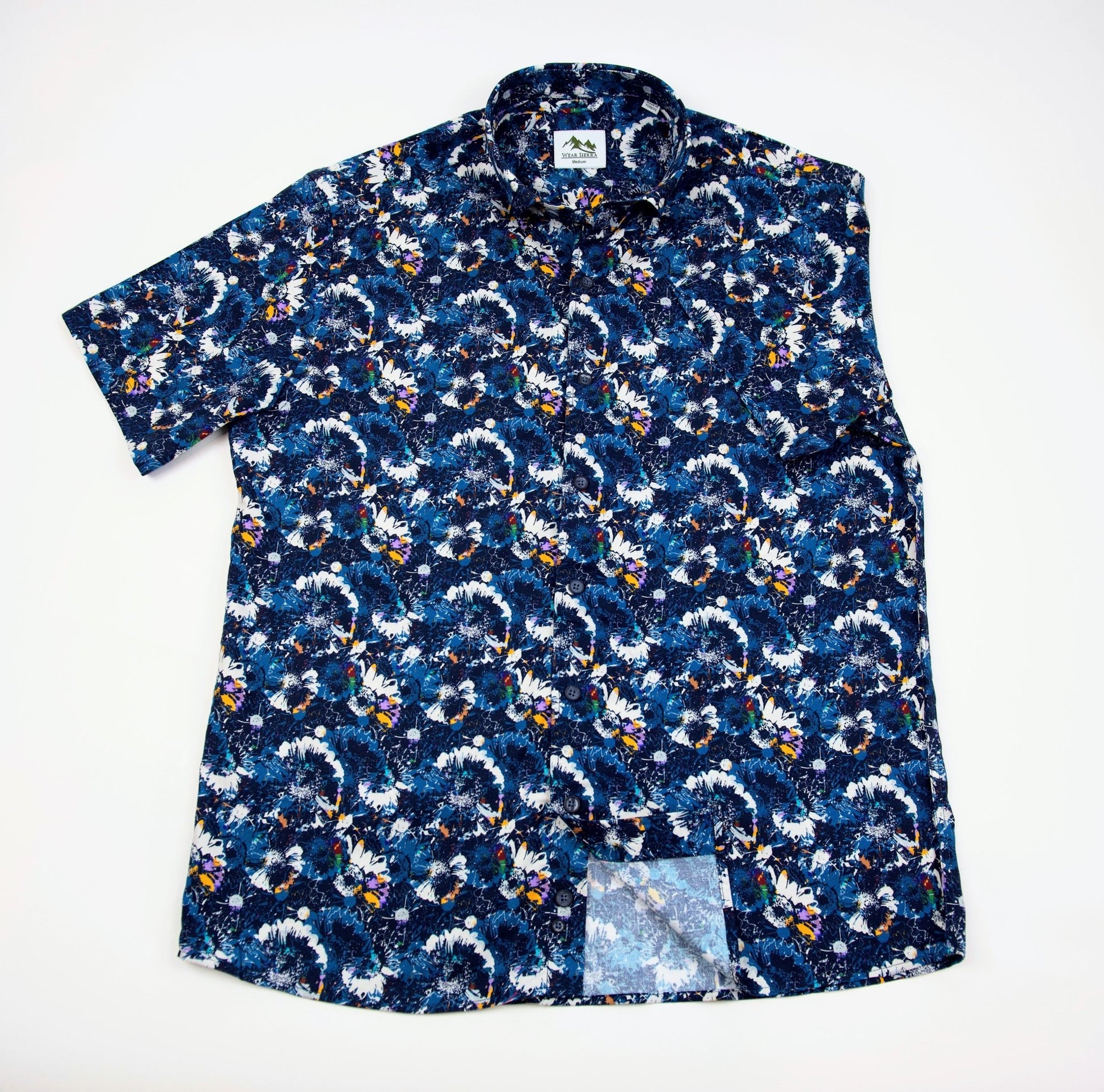 Wear Sierra Top Shelf Men's Cotton Short Sleeve Button Down Shirts Navy Abstract Pattern - Wear Sierra