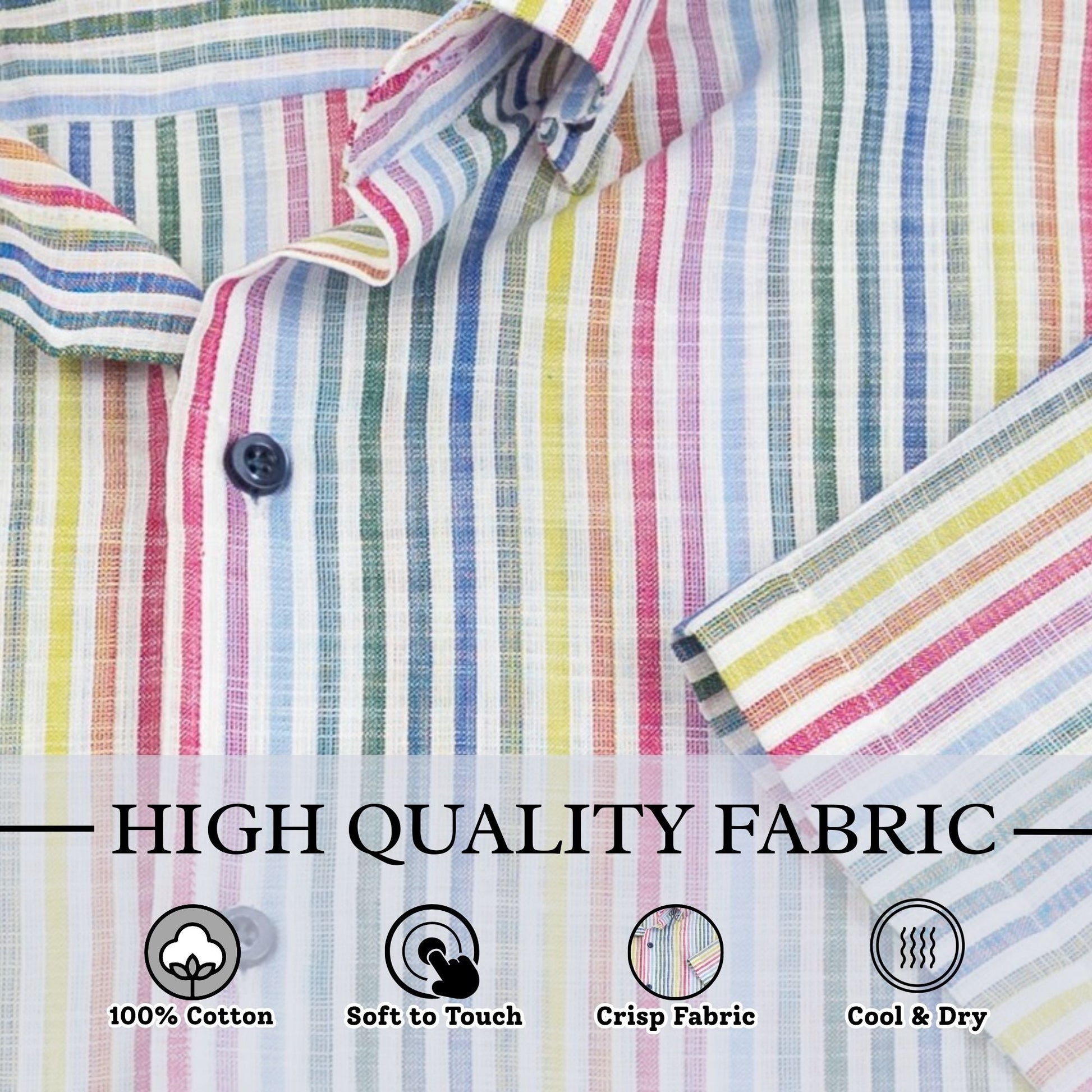 Wear Sierra Top Shelf Men's Cotton Short Sleeve Button Down Shirts White Rainbow Stripes - Wear Sierra