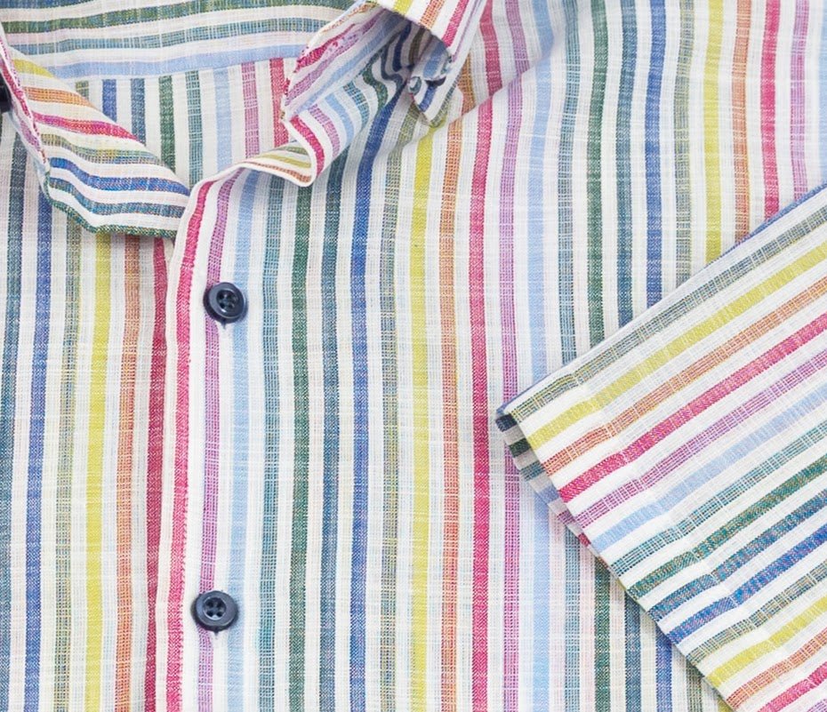 Wear Sierra Top Shelf Men's Cotton Short Sleeve Button Down Shirts White Rainbow Stripes - Wear Sierra