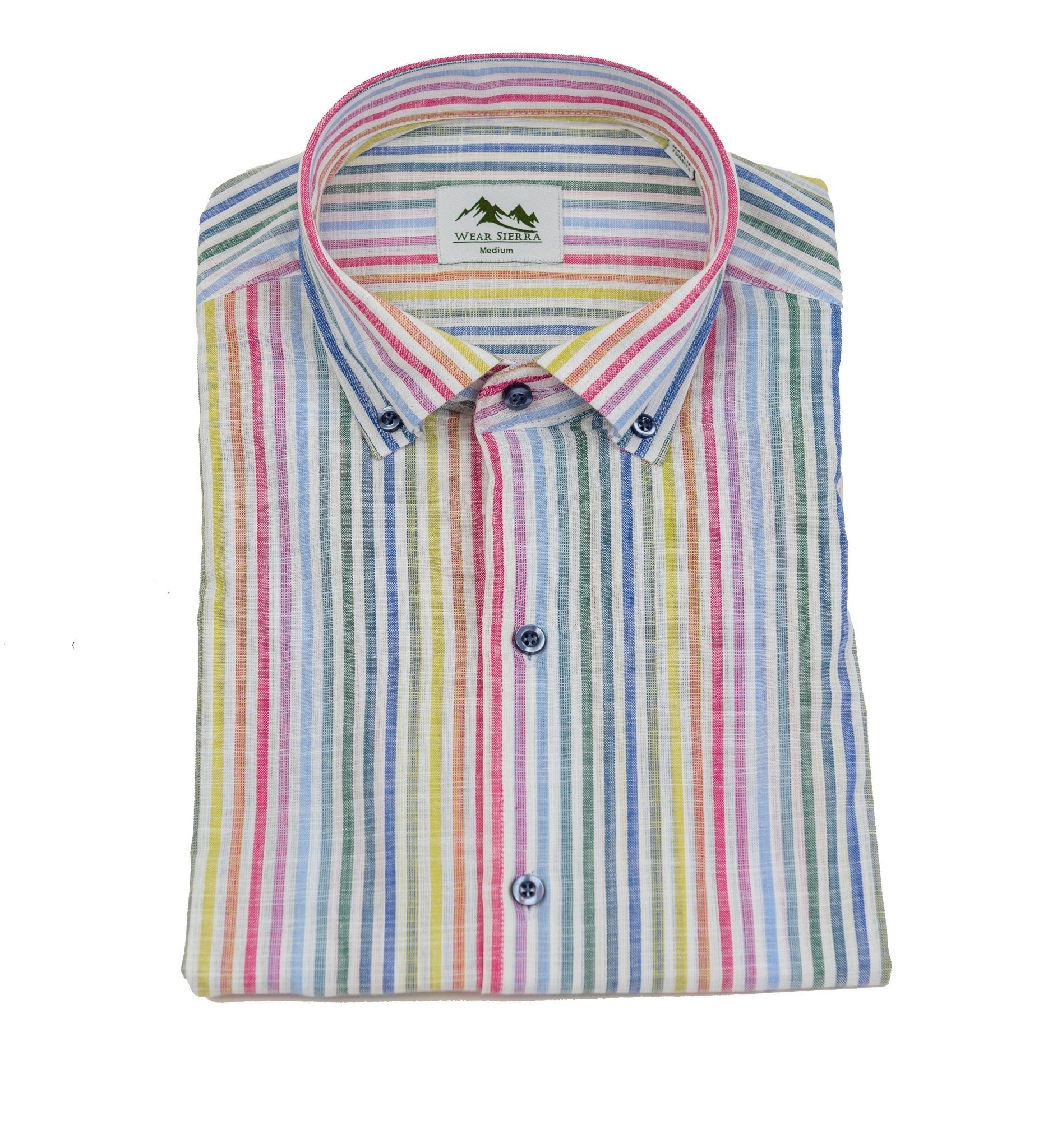 Wear Sierra Top Shelf Men's Cotton Short Sleeve Button Down Shirts White Rainbow Stripes - Wear Sierra