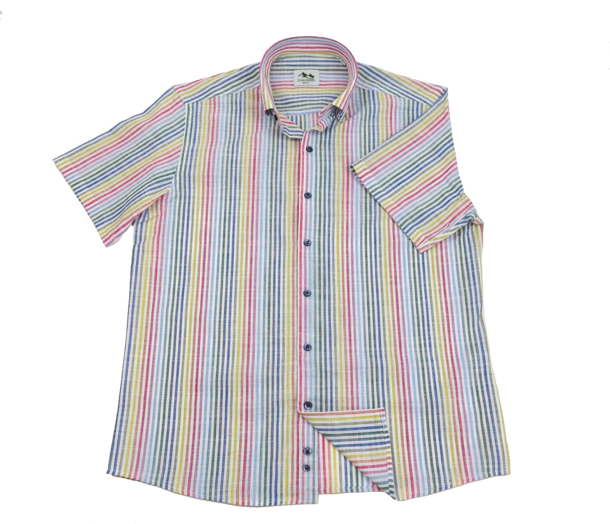 Wear Sierra Top Shelf Men's Cotton Short Sleeve Button Down Shirts White Rainbow Stripes - Wear Sierra