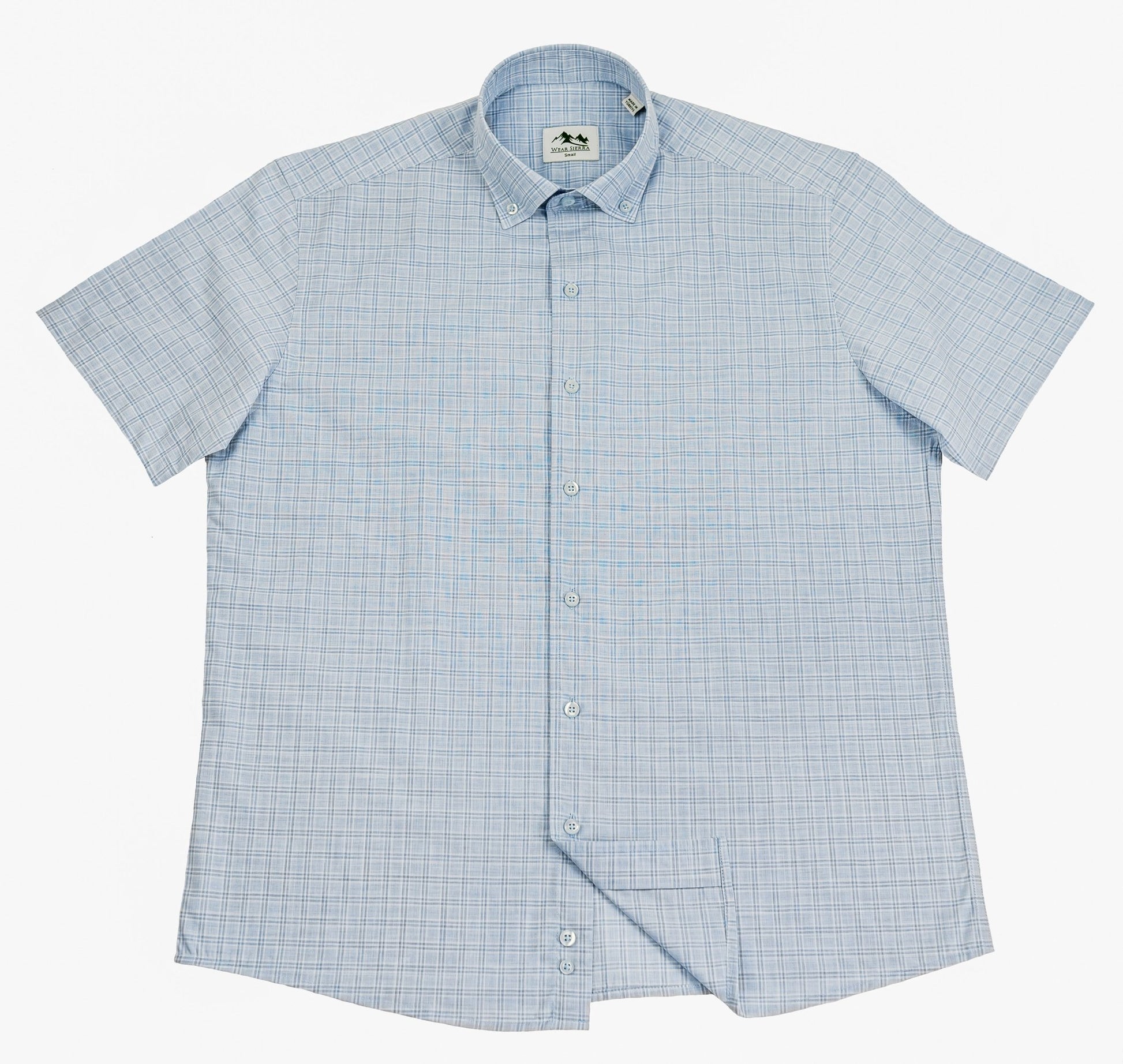 Wear Sierra Top Shelf Men's Linen Short Sleeve Button Down Shirt in Light Blue Plaid - Wear Sierra