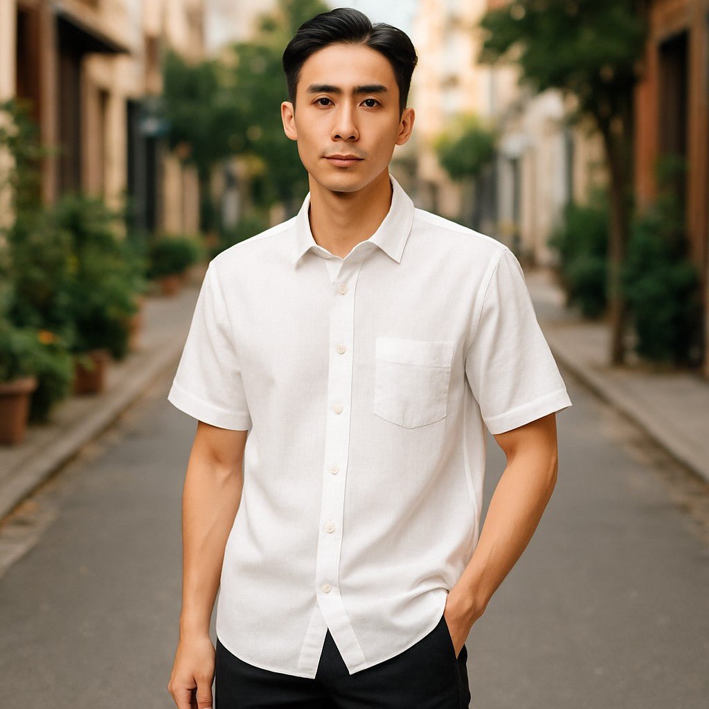Wear Sierra Top Shelf Men's Linen Short Sleeve Button Down Shirt in White - Wear Sierra