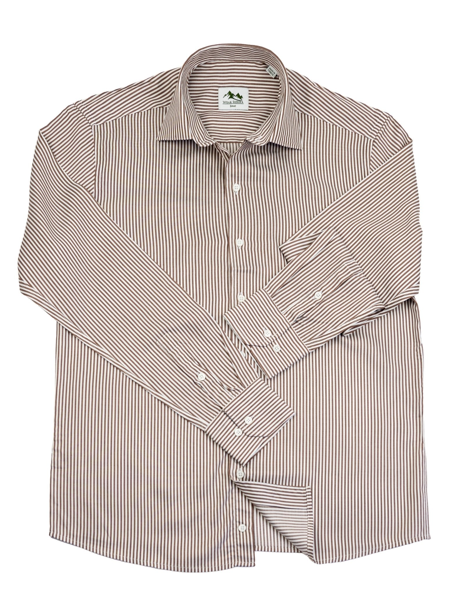 Wear Sierra Top Shelf Mens Turkish Cotton Brown Stripe Casual Friday Shirt for Men - Wear Sierra