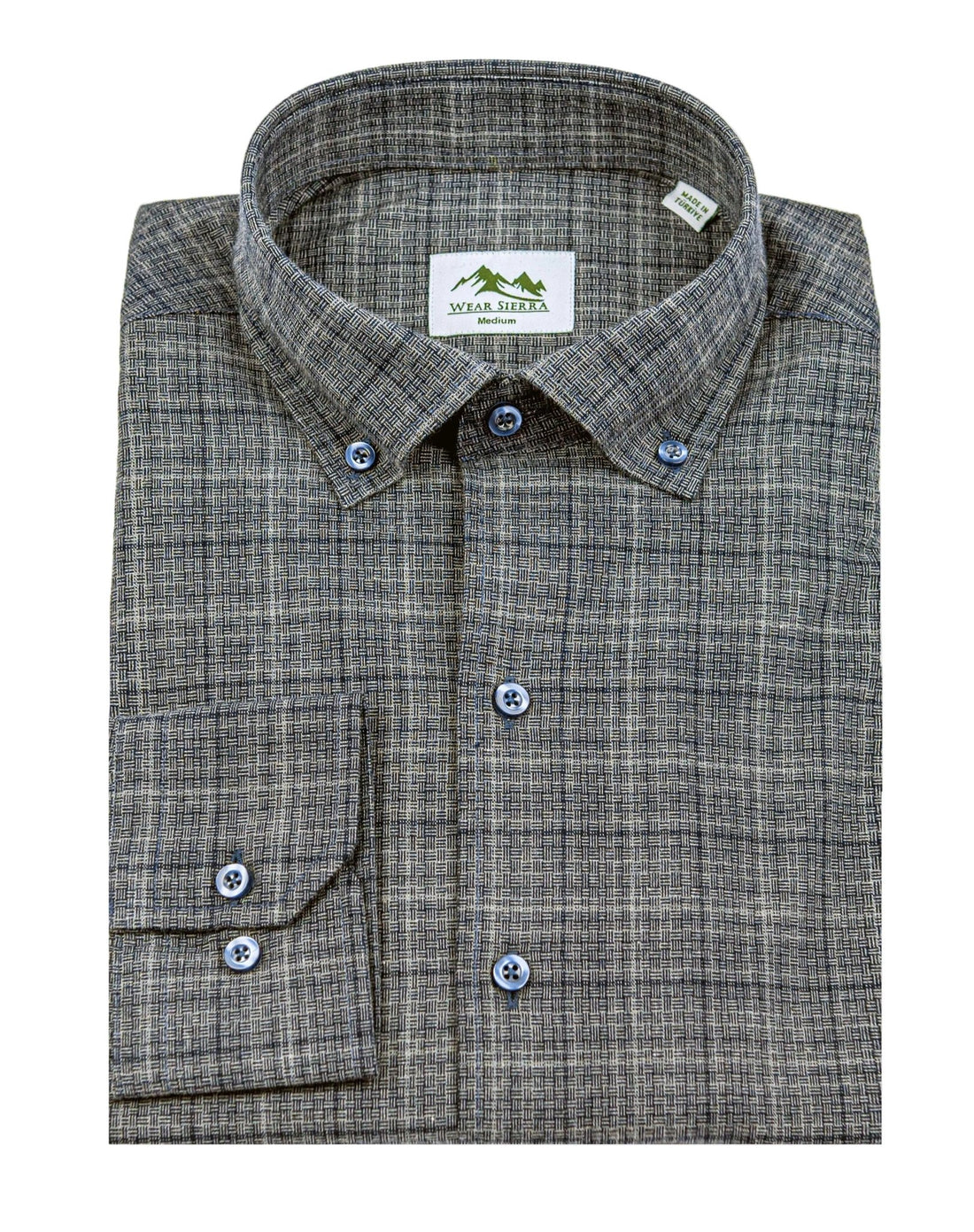 Wear Sierra Top Shelf Men's Turkish Cotton Long Sleeve Button Down Shirt in Combed Cotton Dark Gray & Navy Windowpane Plaid - Wear Sierra