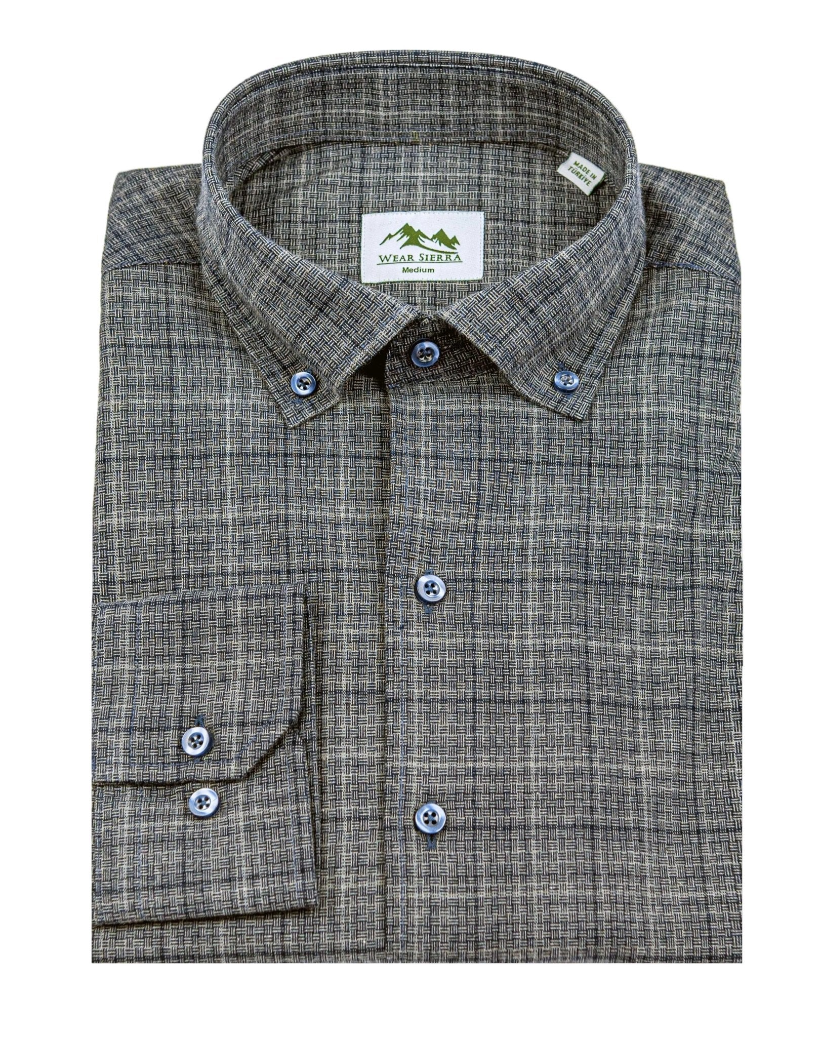 Wear Sierra Top Shelf Men's Turkish Cotton Long Sleeve Button Down Shirt in Combed Cotton Dark Gray & Navy Windowpane Plaid - Wear Sierra