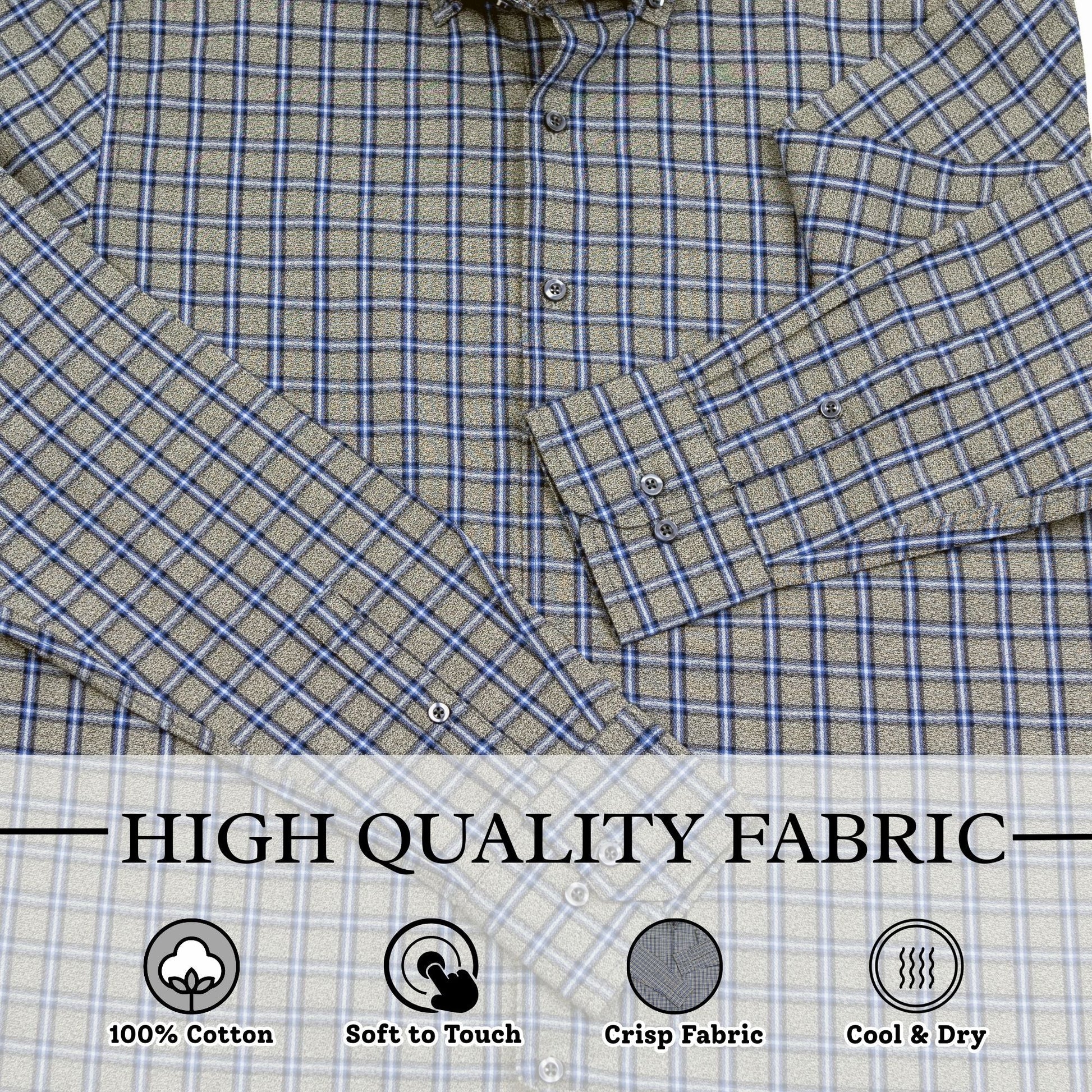 Wear Sierra Top Shelf Men's Turkish Cotton Long Sleeve Button Down Shirt in Gray & Blue Plaid, Casual Friday Shirt for Men - Wear Sierra