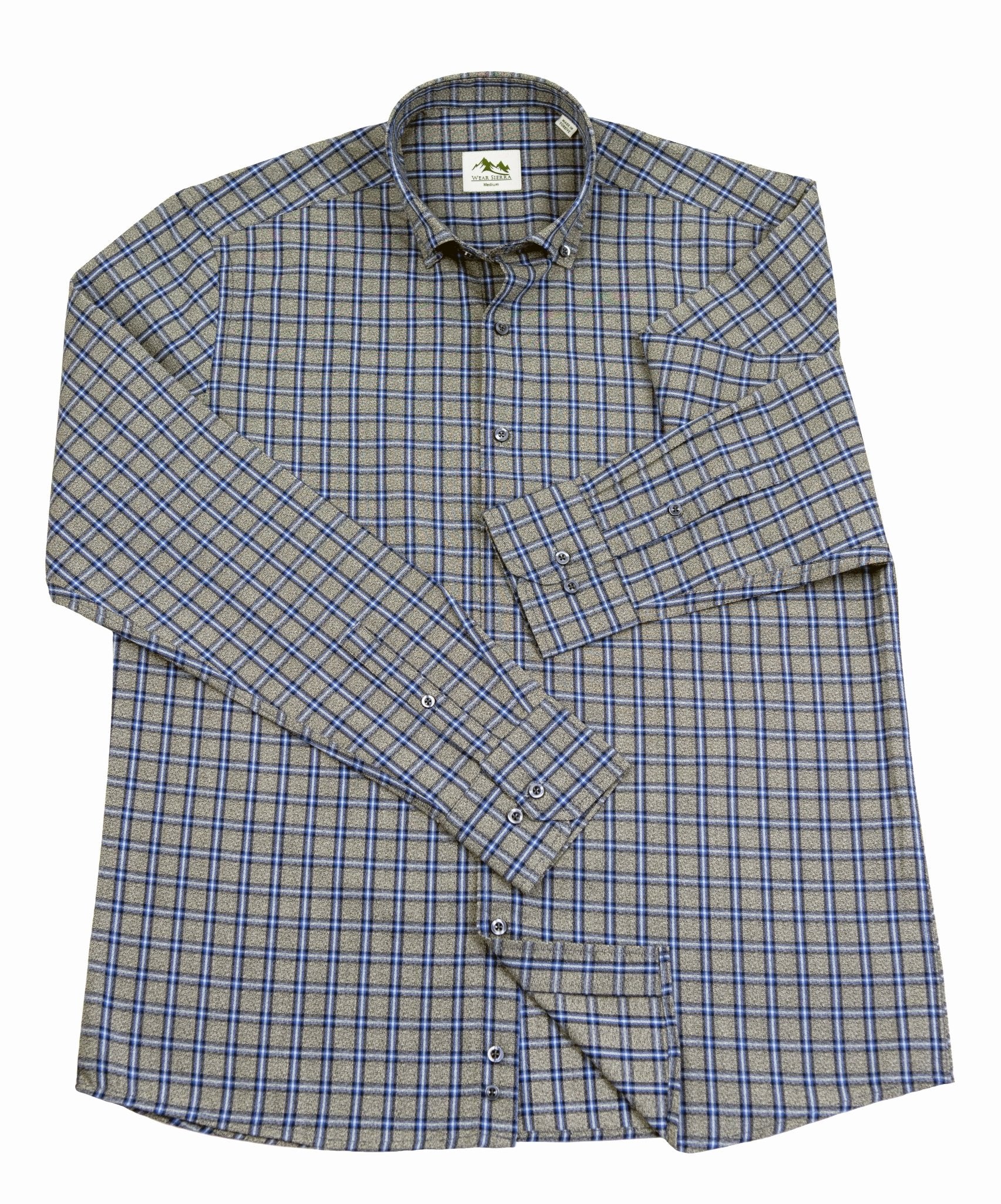 Wear Sierra Top Shelf Men's Turkish Cotton Long Sleeve Button Down Shirt in Gray & Blue Plaid, Casual Friday Shirt for Men - Wear Sierra