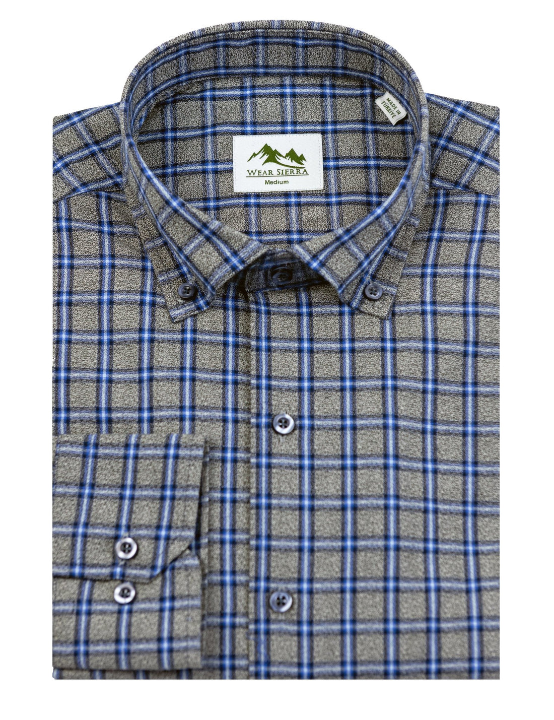 Wear Sierra Top Shelf Men's Turkish Cotton Long Sleeve Button Down Shirt in Gray & Blue Plaid, Casual Friday Shirt for Men - Wear Sierra