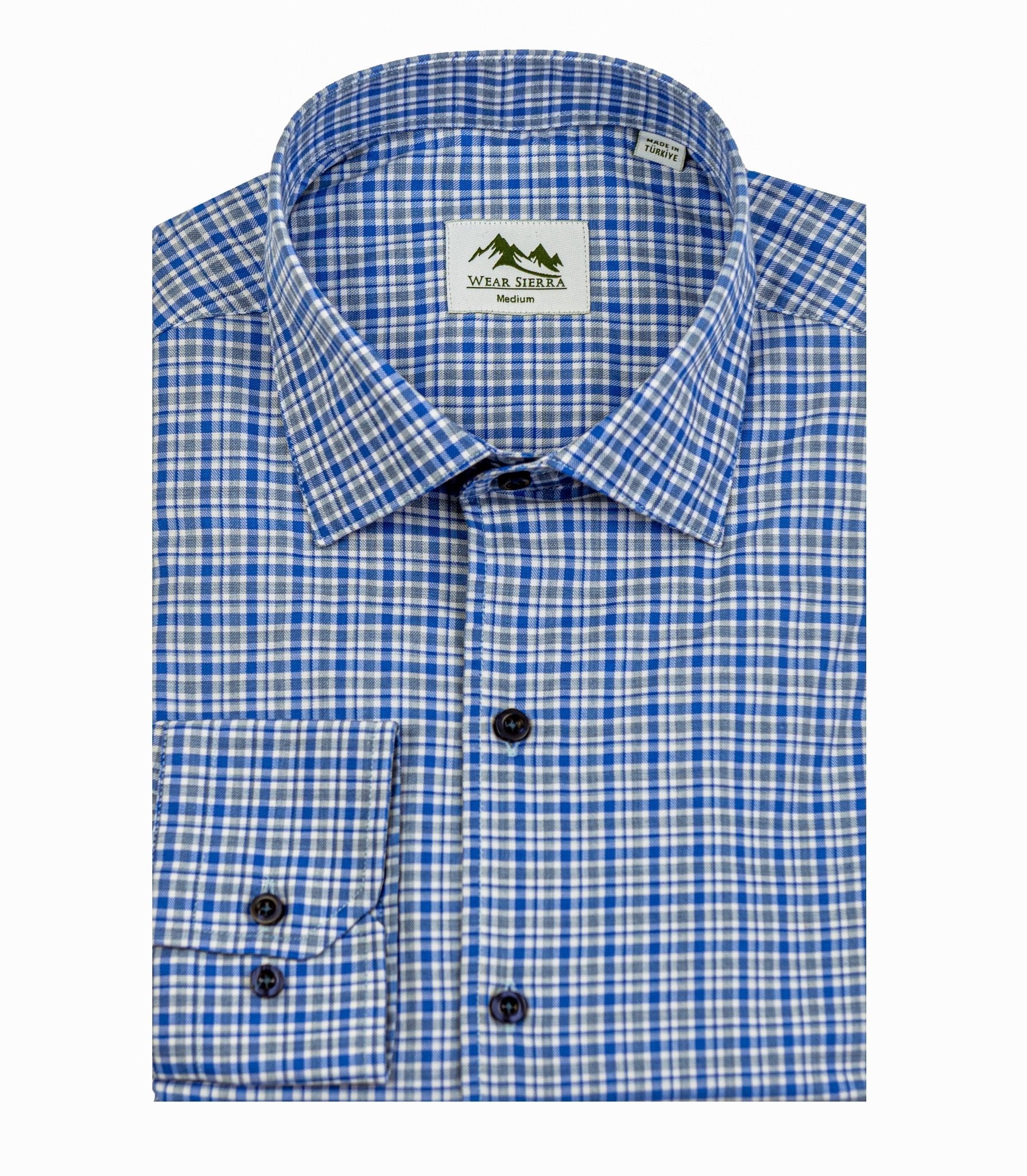 Wear Sierra Top Shelf Men's Turkish Cotton Long Sleeve Button Up Shirt in Blue Plaid, Perfect Casual Friday Shirt for Men - Wear Sierra