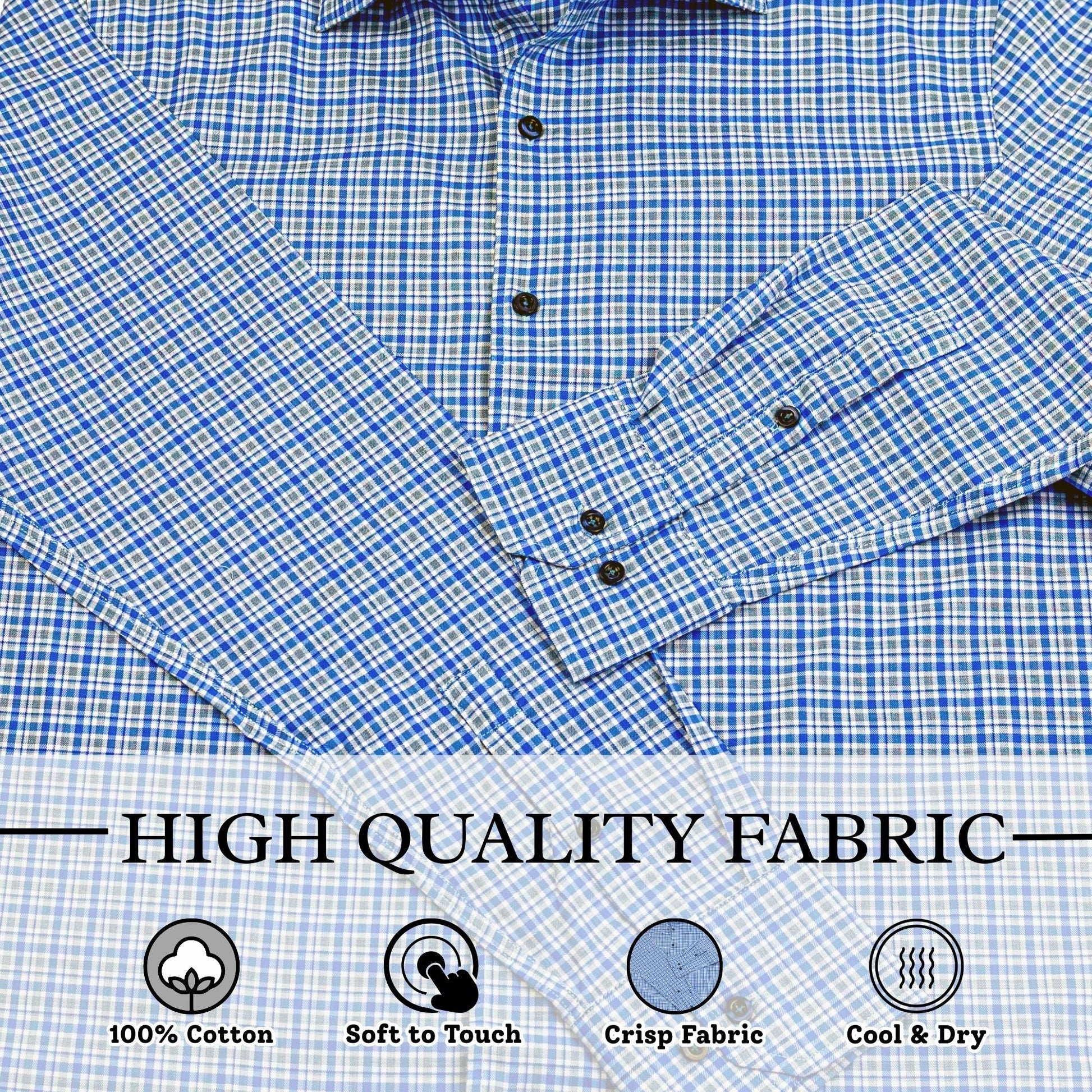 Wear Sierra Top Shelf Men's Turkish Cotton Long Sleeve Button Up Shirt in Blue Plaid, Perfect Casual Friday Shirt for Men - Wear Sierra