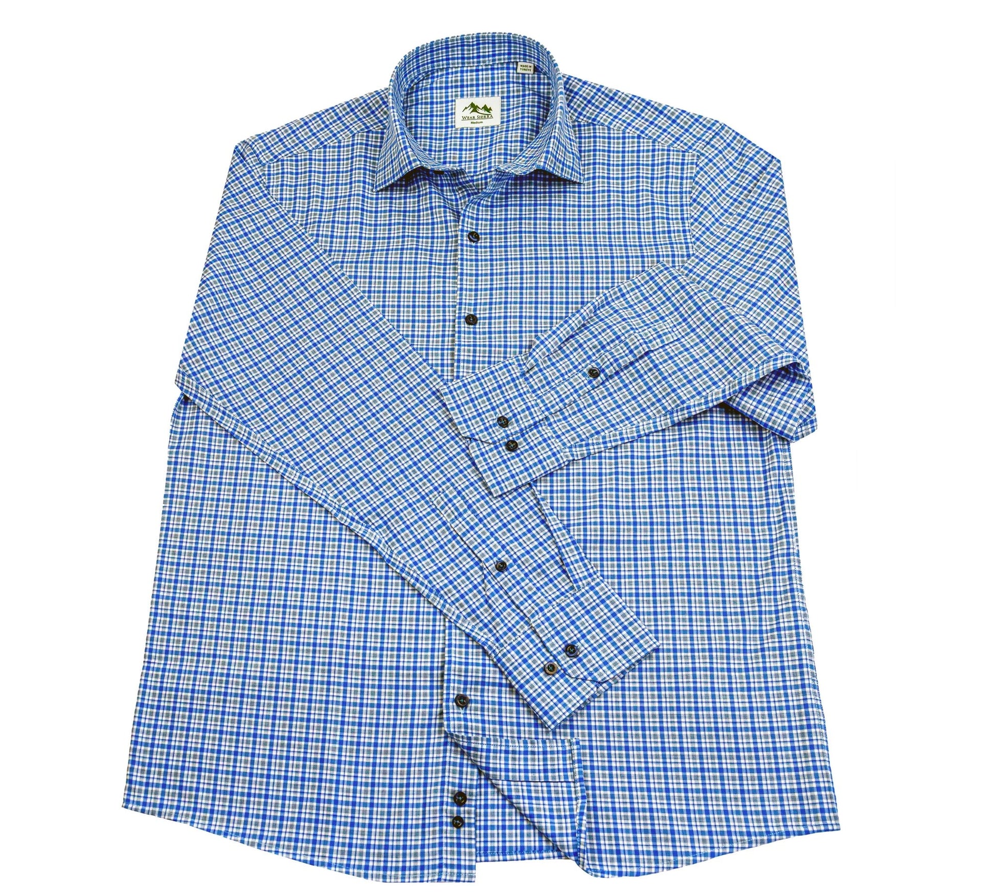 Wear Sierra Top Shelf Men's Turkish Cotton Long Sleeve Button Up Shirt in Blue Plaid, Perfect Casual Friday Shirt for Men - Wear Sierra