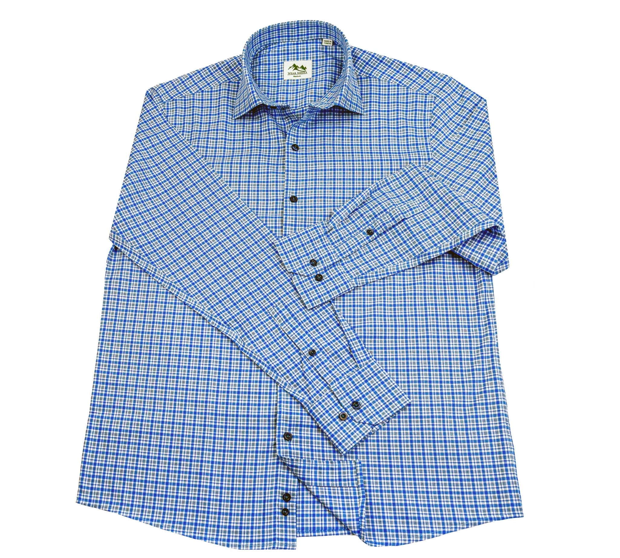 Wear Sierra Top Shelf Men's Turkish Cotton Long Sleeve Button Up Shirt in Blue Plaid, Perfect Casual Friday Shirt for Men - Wear Sierra