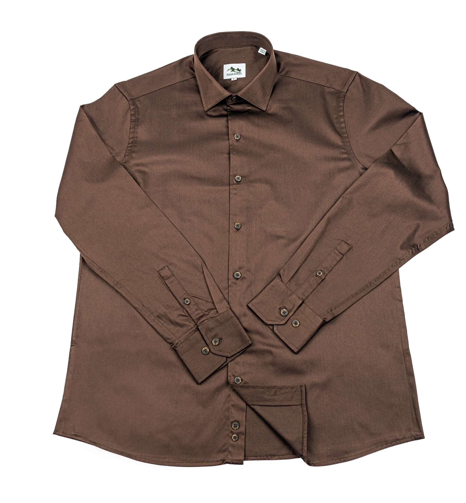 Wear Sierra Top Shelf Men's Turkish Cotton Long Sleeve Button Up Shirt in Brown, Perfect Casual Friday Shirt for Men - Wear Sierra