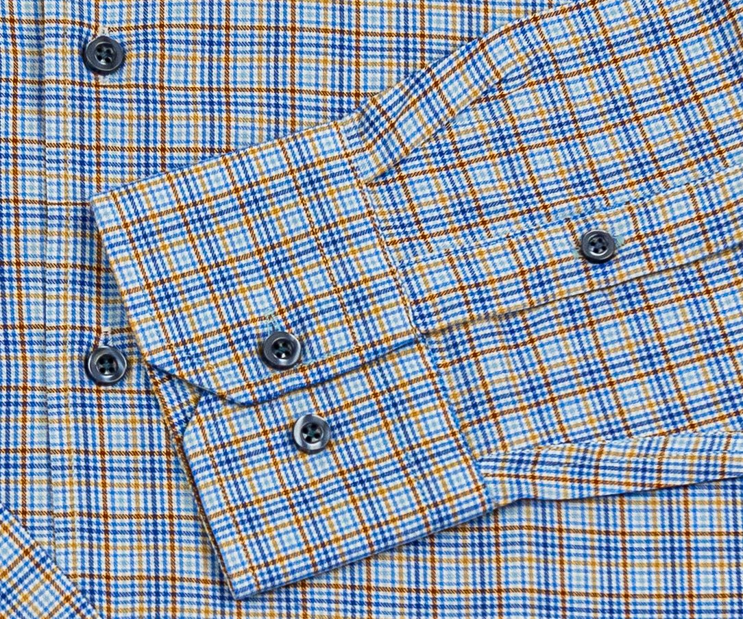 Wear Sierra Top Shelf Mens Turkish Cotton Plaid Blue & Brown Casual Friday Shirt for Men - Wear Sierra