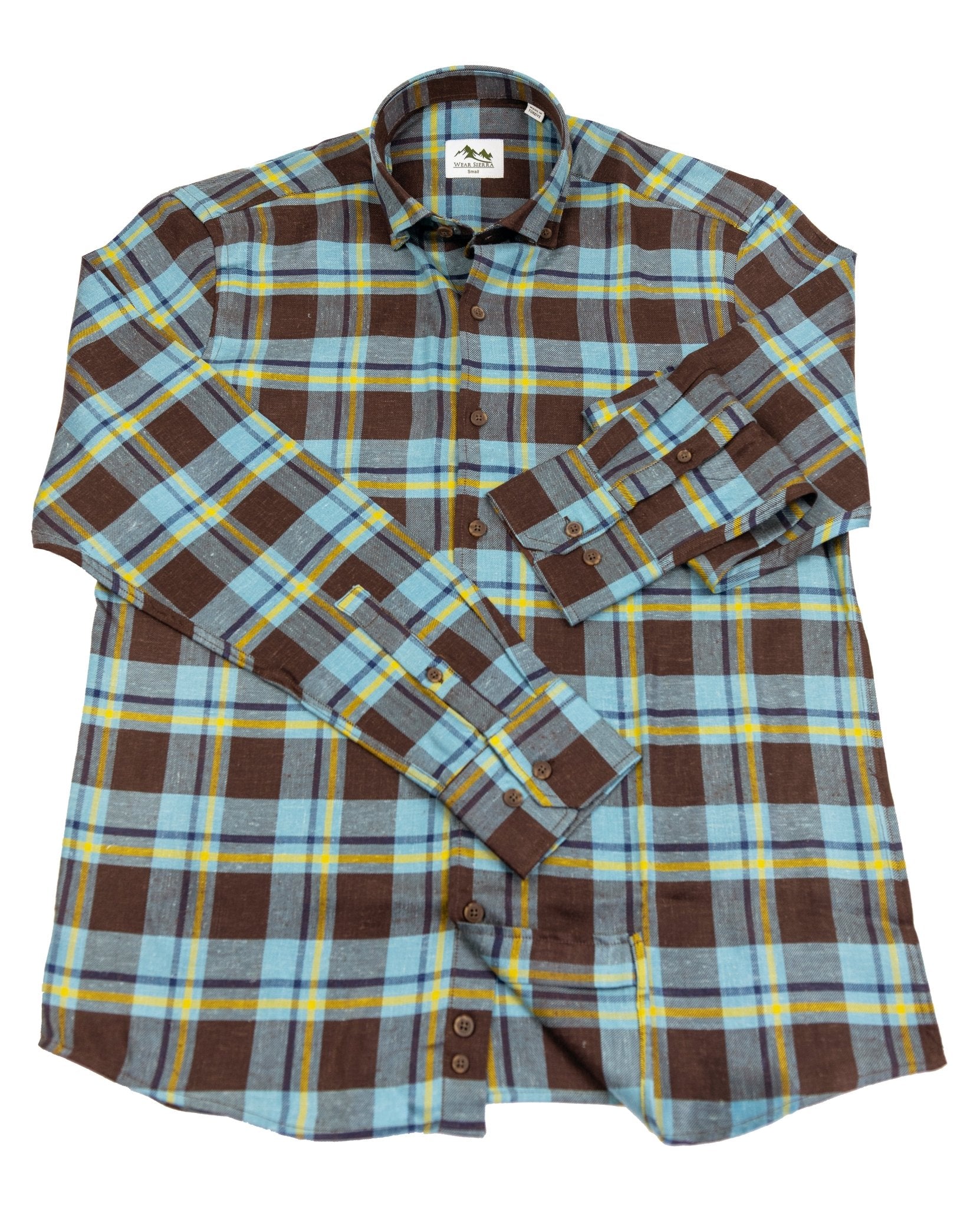 Wear Sierra Top Shelf Soft Turkish Cotton Blue & Brown Plaid Casual Friday Shirts for Men - Wear Sierra