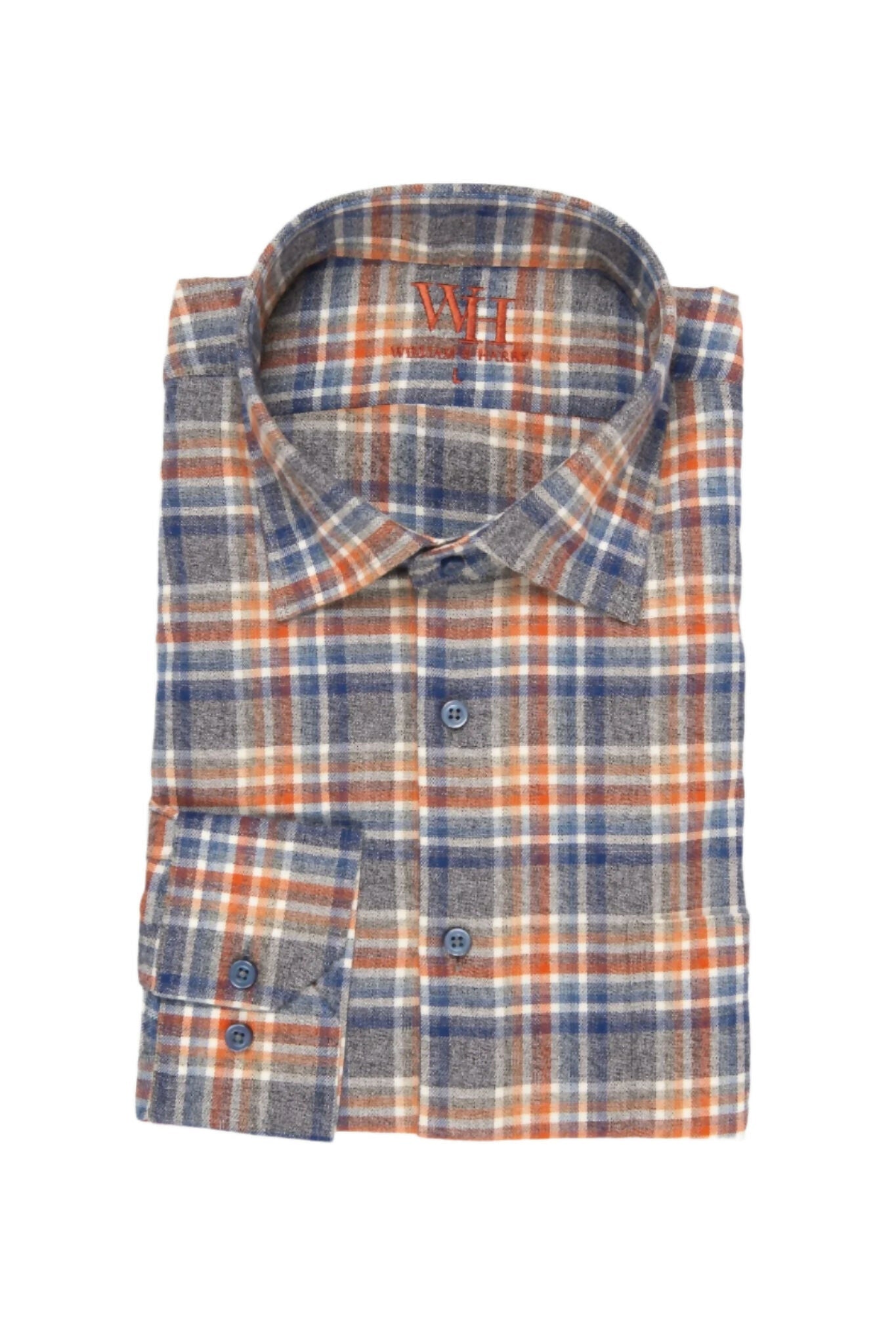 W&H Golf Men's Long Sleeve Button Up Sports Shirts - Blue Orange Plaid - Wear Sierra