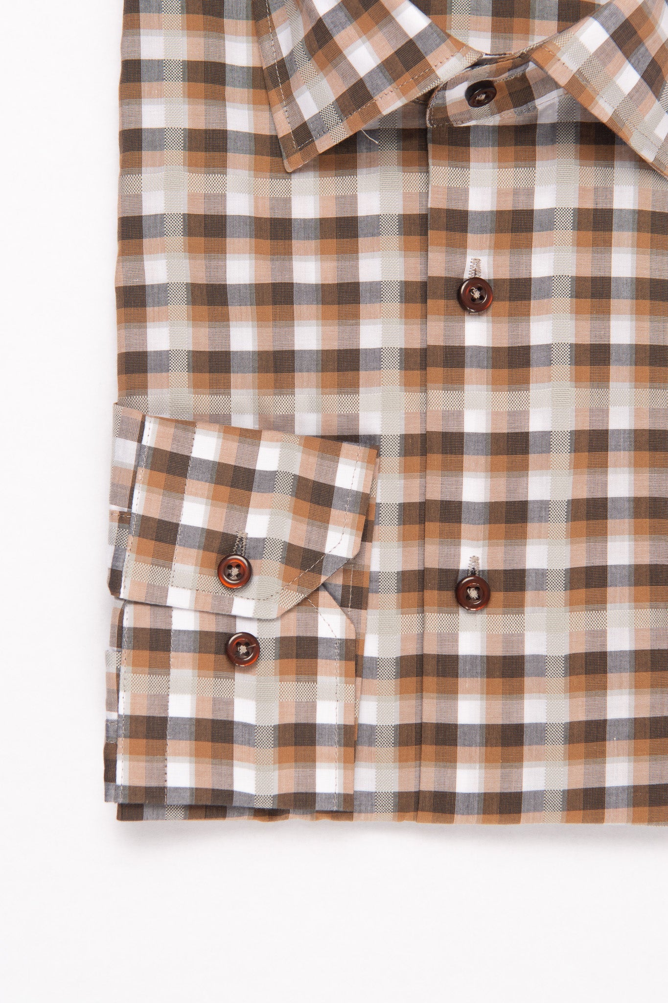 W&H Golf Men's Long Sleeve Button Up Sports Shirts - Brown Gingham - Wear Sierra