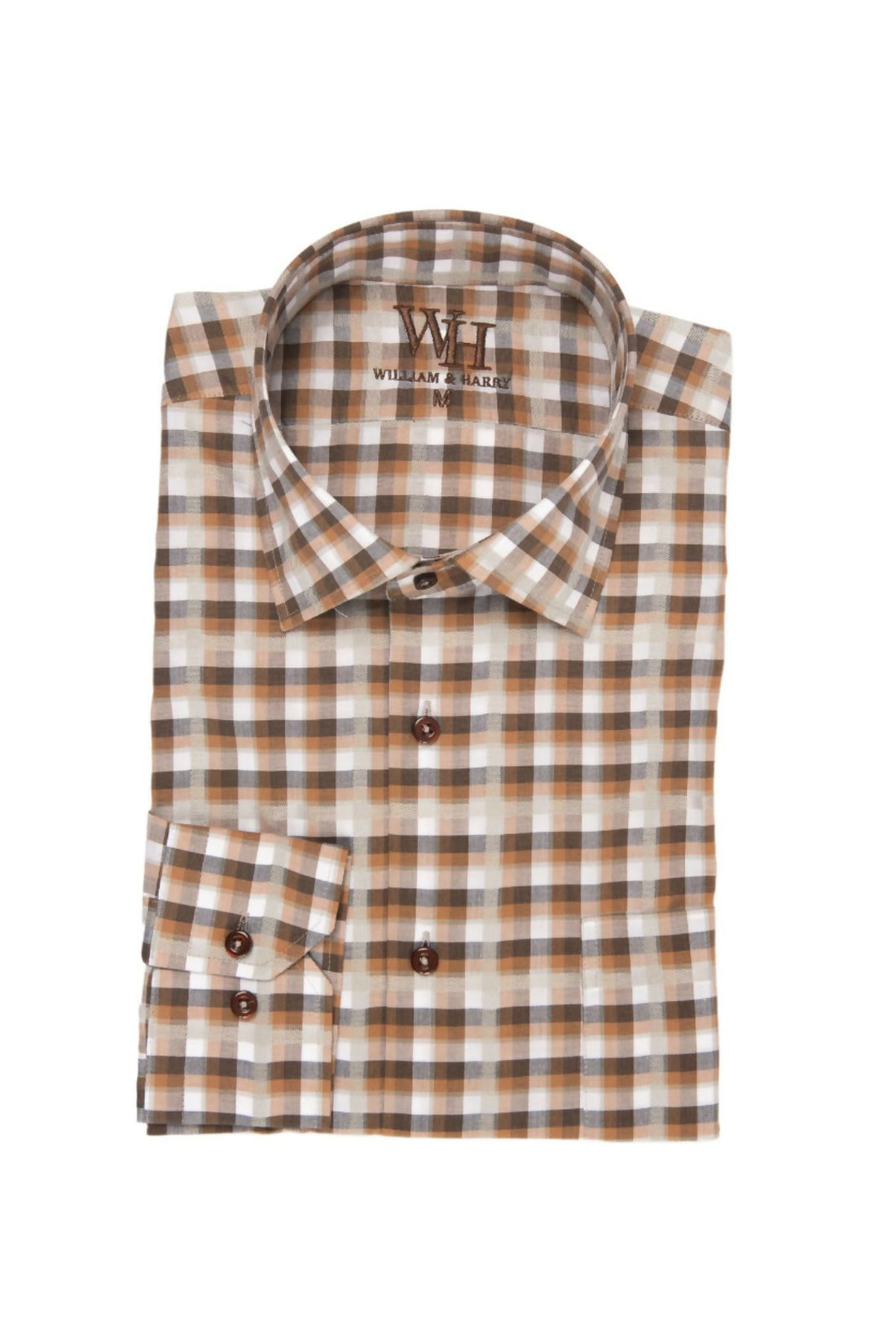 W&H Golf Men's Long Sleeve Button Up Sports Shirts - Brown Gingham - Wear Sierra