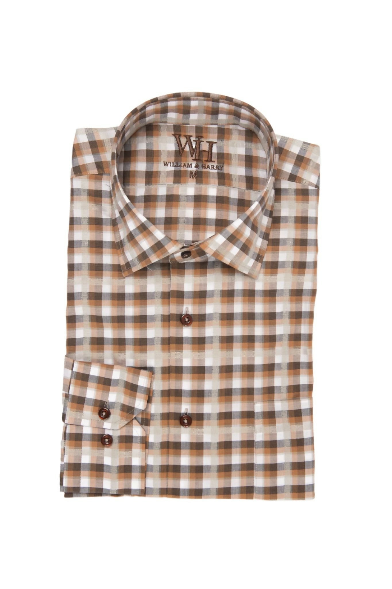 W&H Golf Men's Long Sleeve Button Up Sports Shirts - Brown Gingham - Wear Sierra