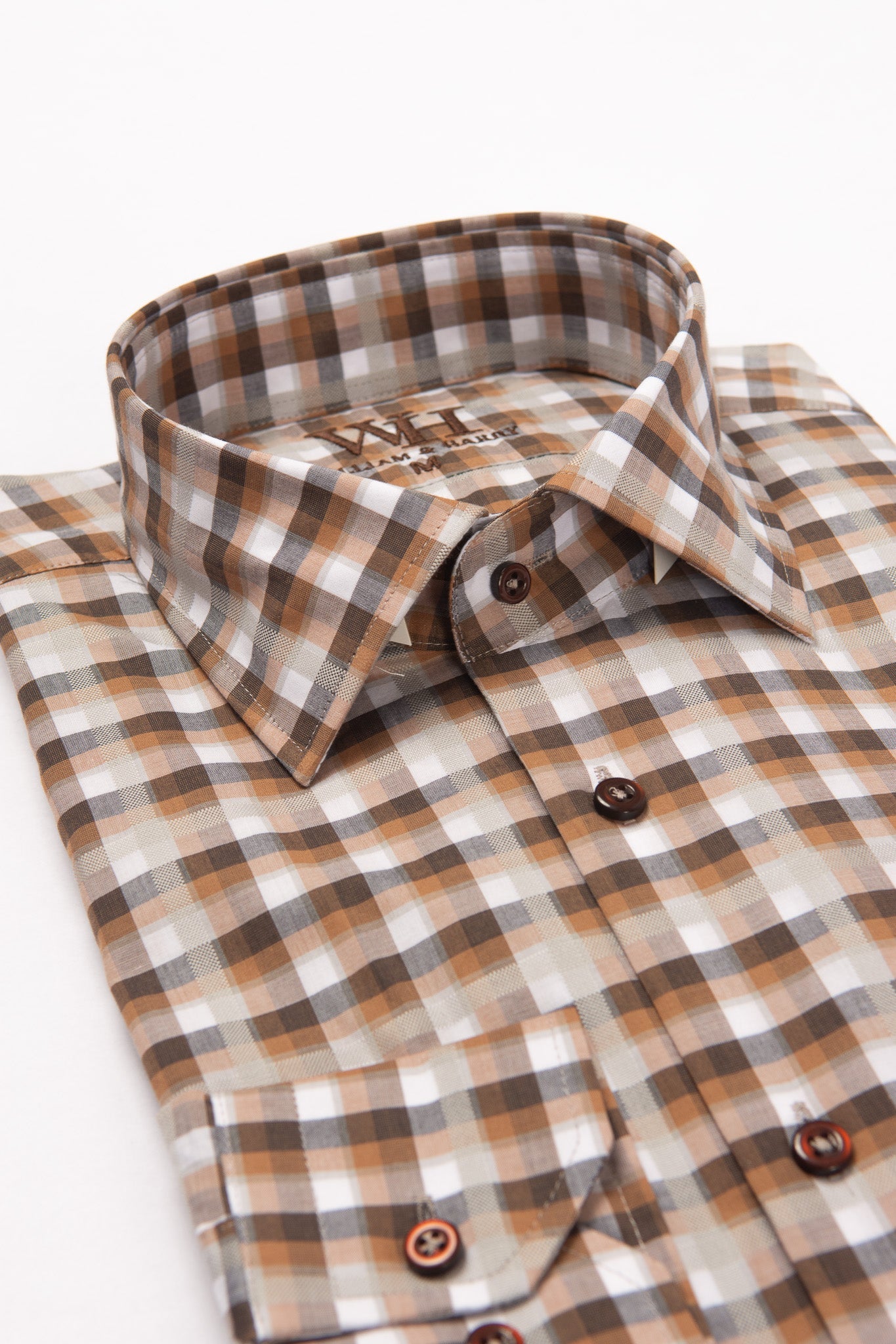 W&H Golf Men's Long Sleeve Button Up Sports Shirts - Brown Gingham - Wear Sierra