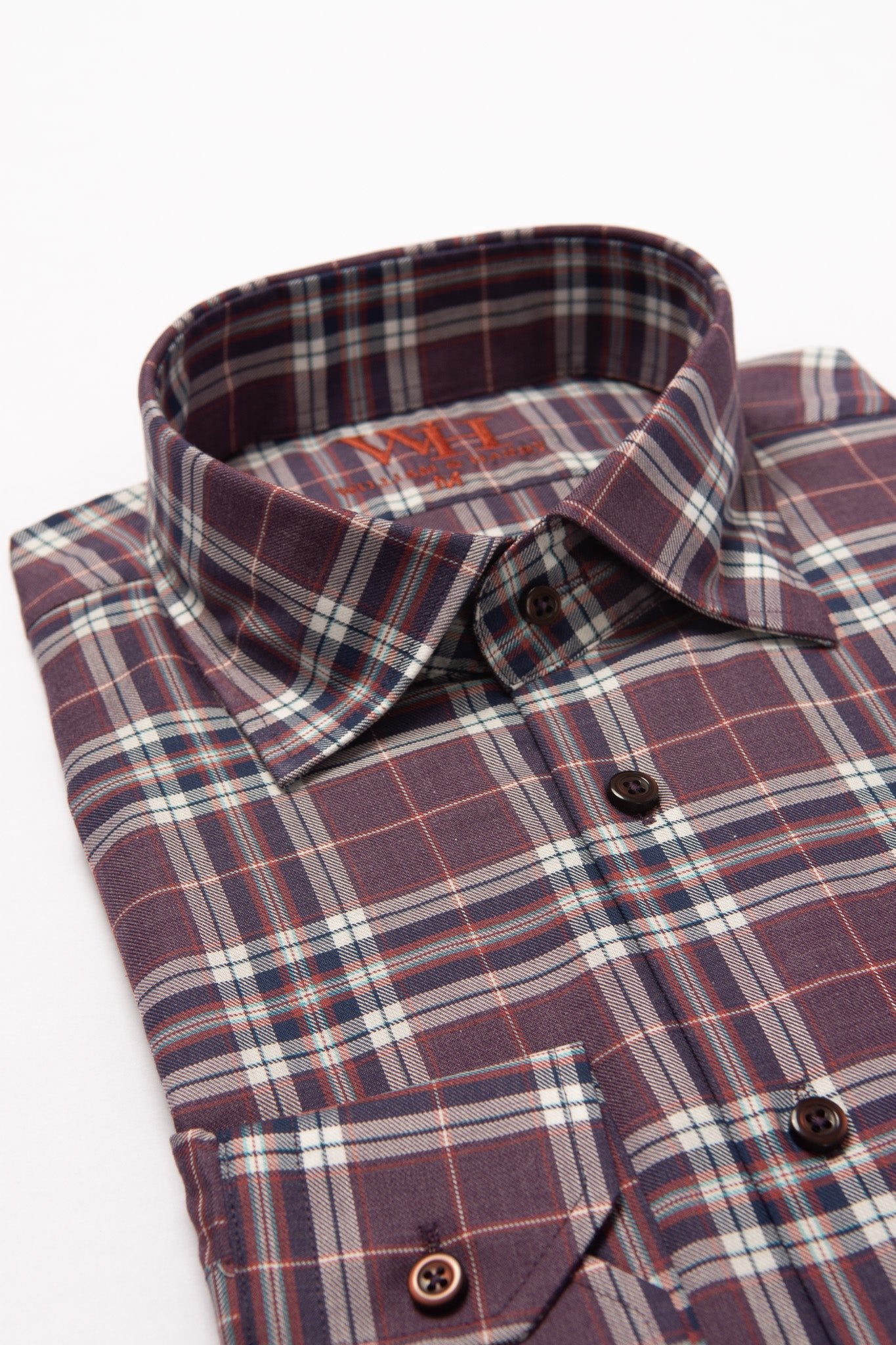 W&H Golf Men's Long Sleeve Button Up Sports Shirts - Burgundy Plaid - Wear Sierra