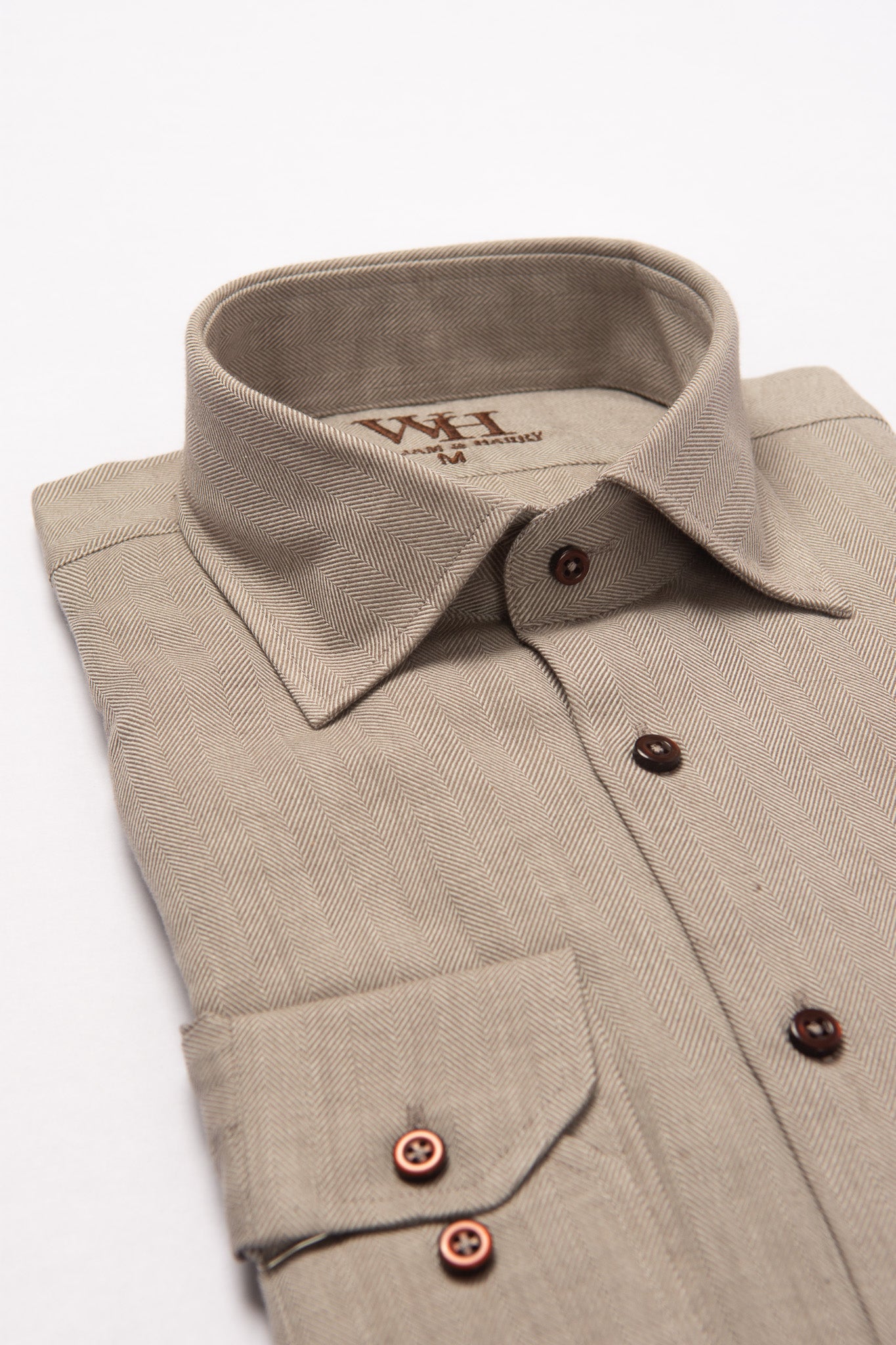 W&H Golf Men's Long Sleeve Button Up Sports Shirts - Grey Herringbone - Wear Sierra