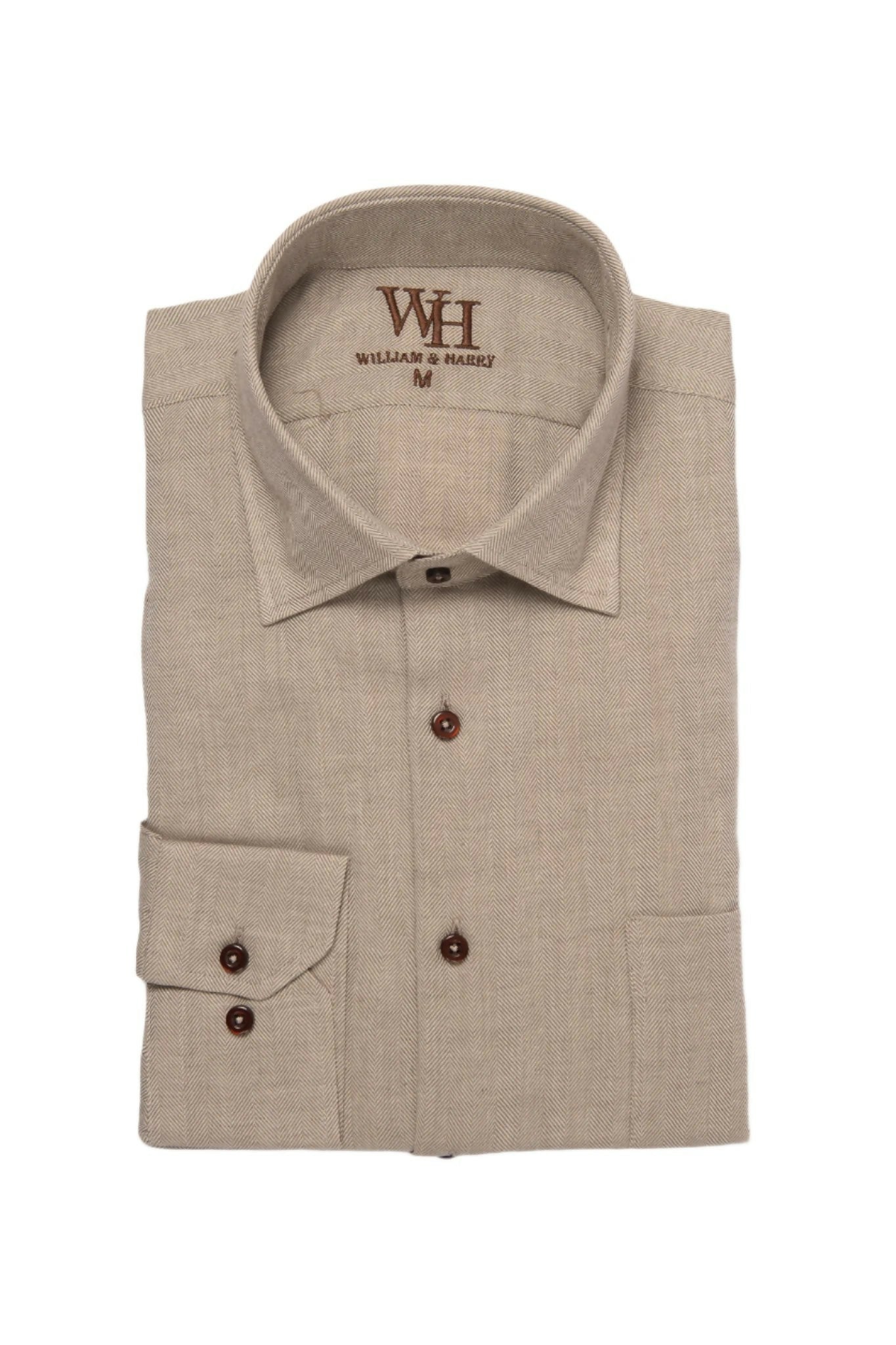 W&H Golf Men's Long Sleeve Button Up Sports Shirts - Grey Herringbone - Wear Sierra