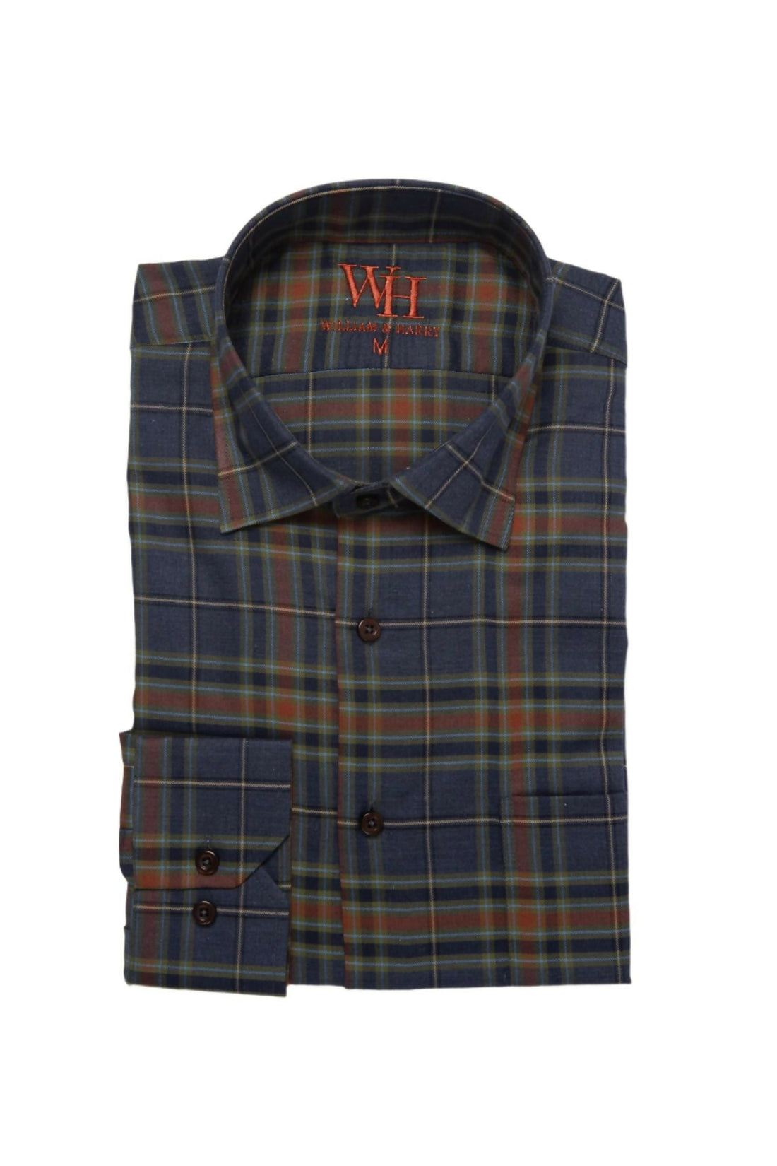 W&H Golf Men's Long Sleeve Button Up Sports Shirts - Navy Green Plaid - Wear Sierra