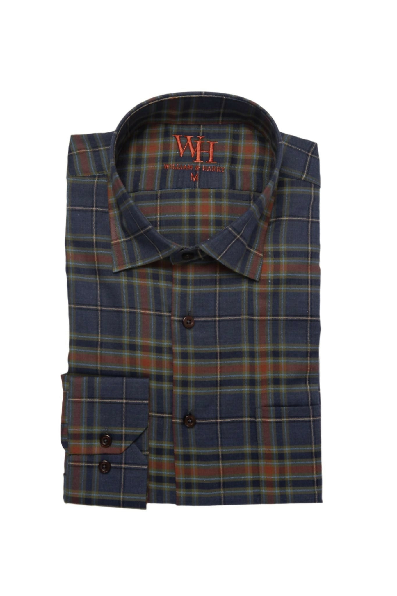 W&H Golf Men's Long Sleeve Button Up Sports Shirts - Navy Green Plaid - Wear Sierra