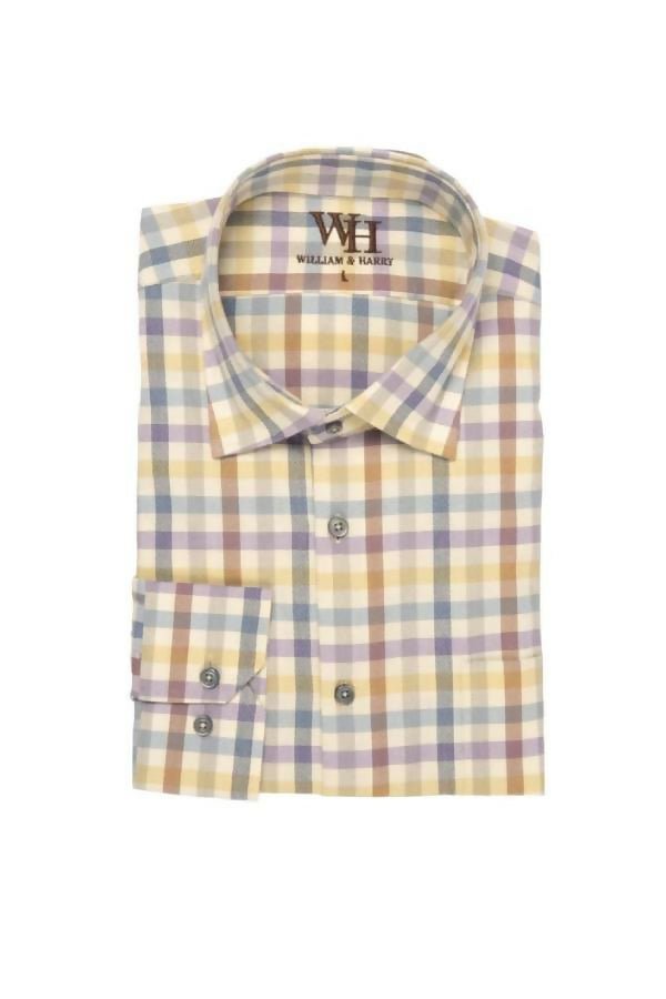 W&H Golf Men's Long Sleeve Button Up Sports Shirts - Purple Blue Gingham - Wear Sierra