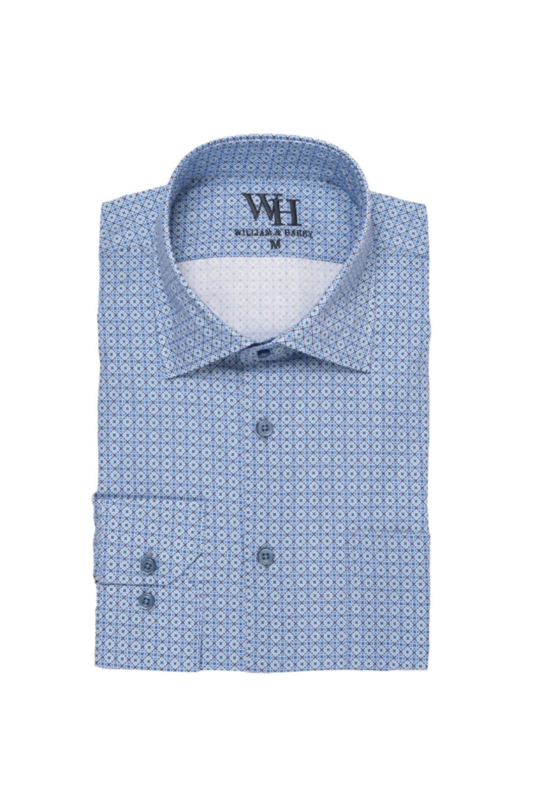 W&H Golf Men's Long Sleeve Button Up Sports Shirts - Sky Geometric - Wear Sierra