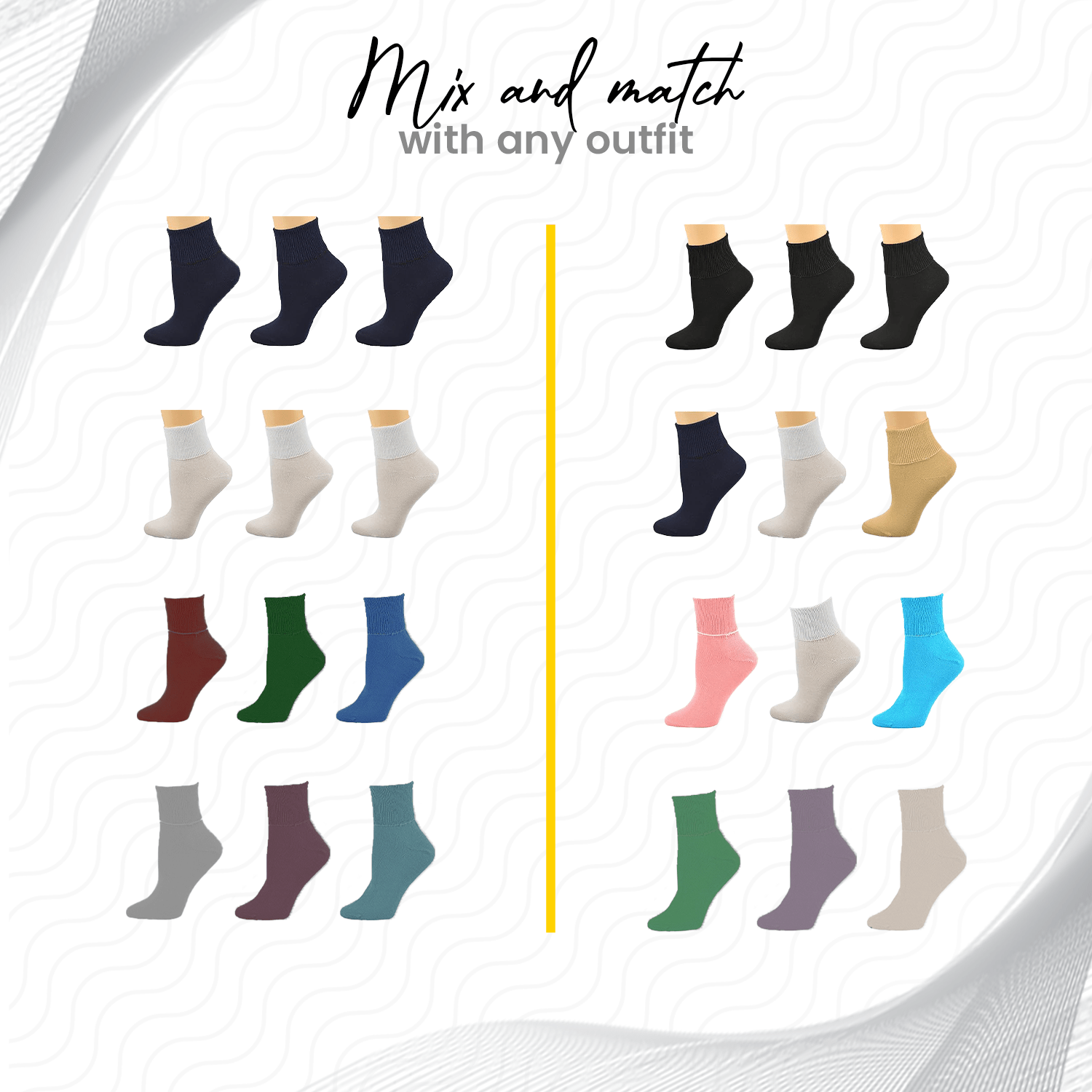 Women's 100% Combed Cotton Ankle Turn Cuff 3 Pair Pack - Loose Fitting Socks, Perfect for Diabetics and Edema - Wear Sierra