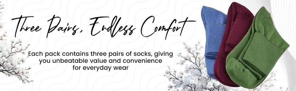 Women's 100% Combed Cotton Ankle Turn Cuff 3 Pair Pack - Loose Fitting Socks, Perfect for Diabetics and Edema - Wear Sierra