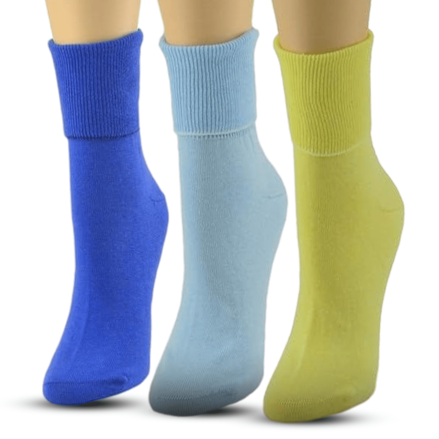 Women's 100% Combed Cotton Ankle Turn Cuff 3 Pair Pack - Loose Fitting Socks, Perfect for Diabetics and Edema - Wear Sierra