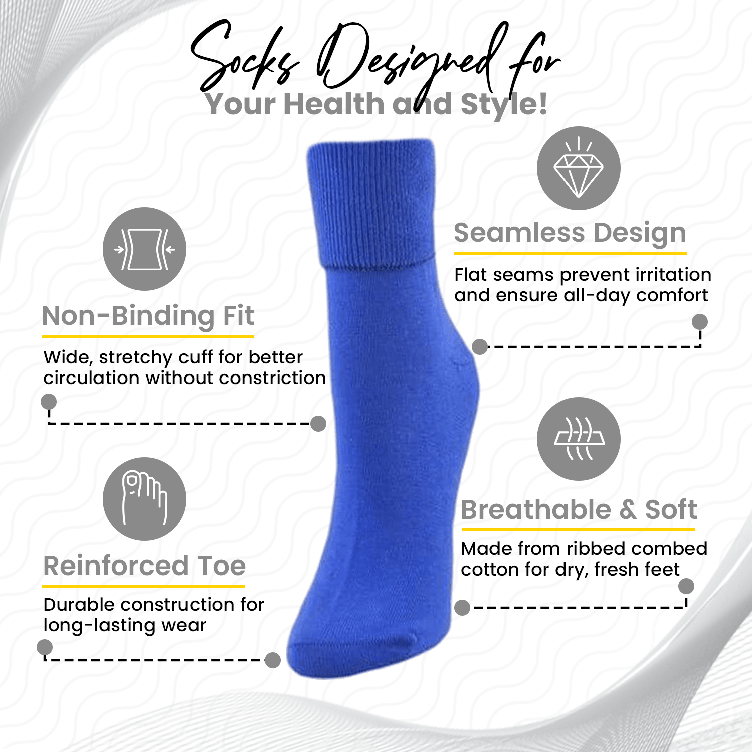 Women's 100% Combed Cotton Ankle Turn Cuff 3 Pair Pack - Loose Fitting Socks, Perfect for Diabetics and Edema - Wear Sierra
