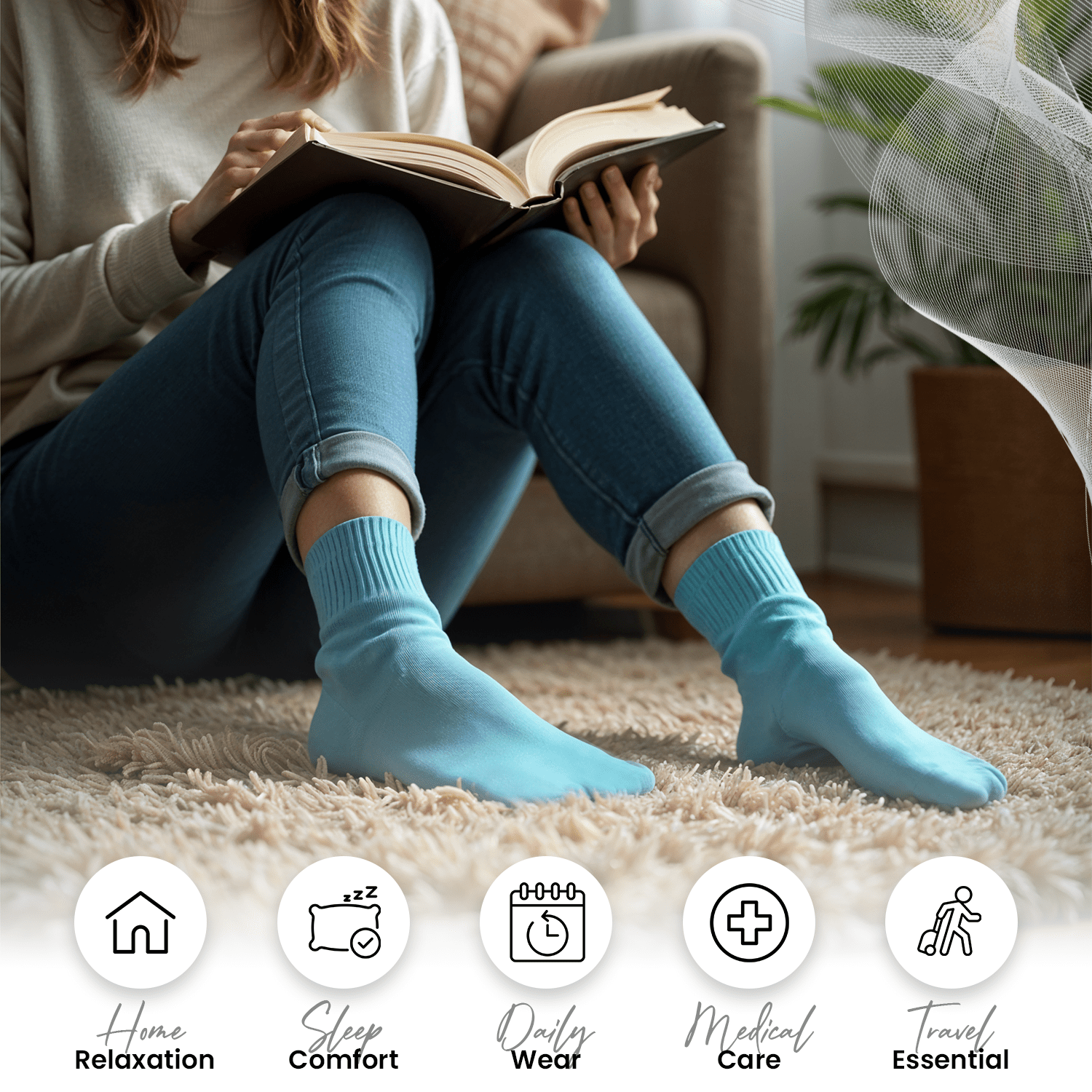 Women's 100% Combed Cotton Ankle Turn Cuff 3 Pair Pack - Loose Fitting Socks, Perfect for Diabetics and Edema - Wear Sierra