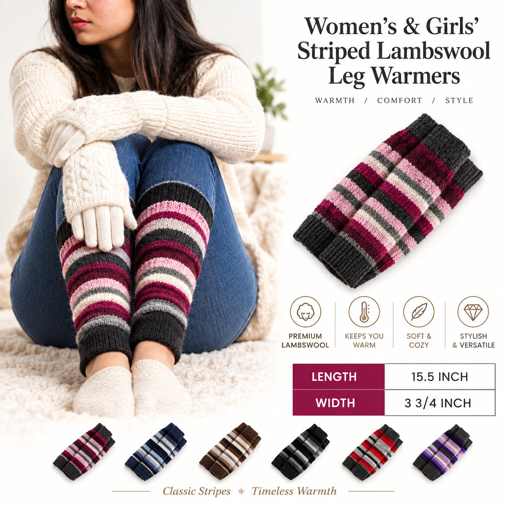 Women's and Girls' Striped Lambs Wool Leg Warmers - Wear Sierra