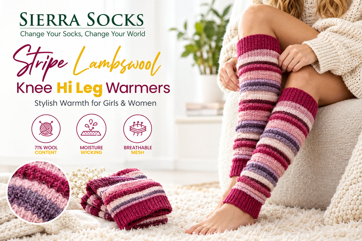 Women's and Girls' Striped Lambs Wool Leg Warmers - Wear Sierra