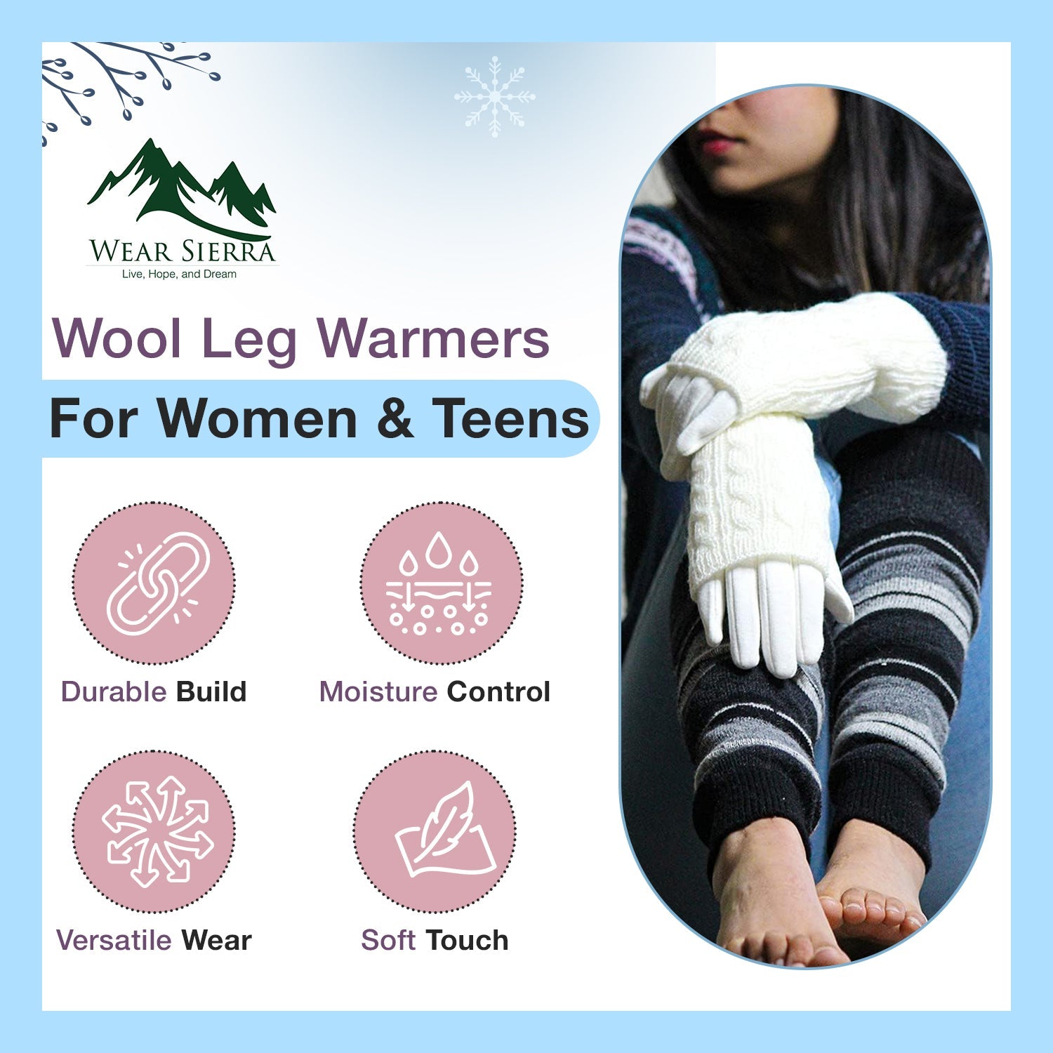 Women's and Girls' Striped Lambs Wool Leg Warmers - Wear Sierra