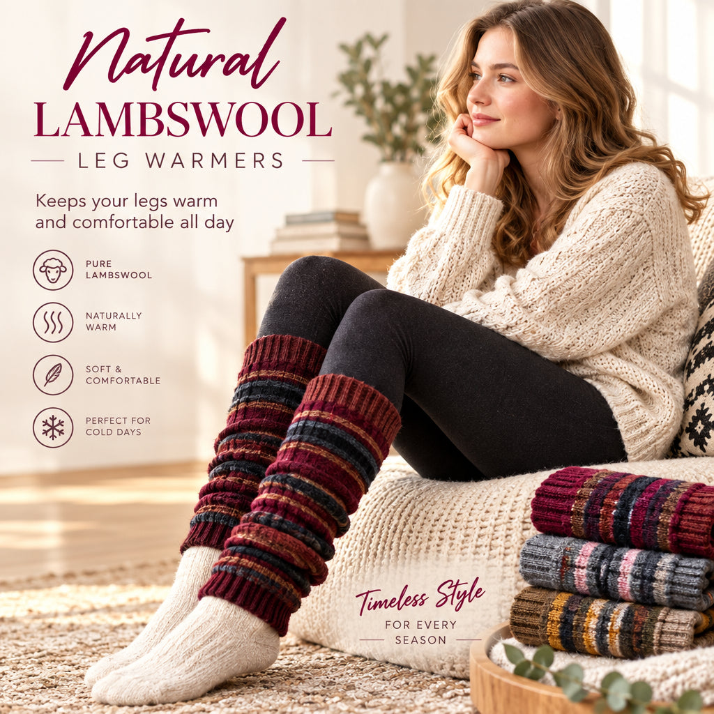 Women's and Girls' Striped Lambs Wool Leg Warmers - Wear Sierra