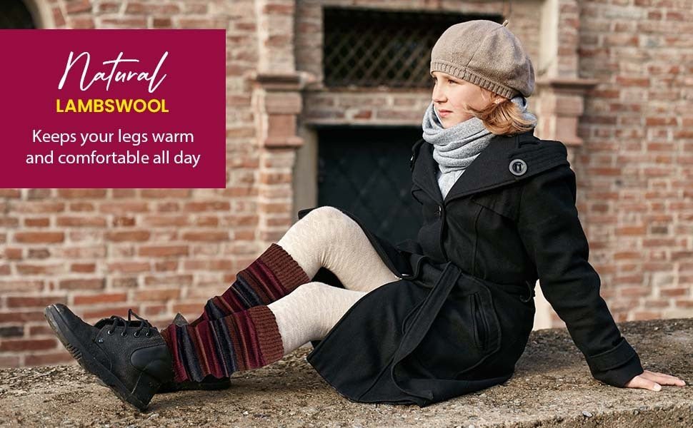 Women's and Girls' Striped Lambs Wool Leg Warmers - Wear Sierra