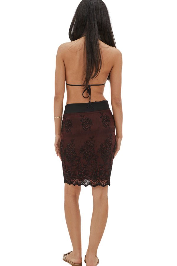 Women's Beach Cover-Up Skirt in Lace Overlay with Bow - Wear Sierra