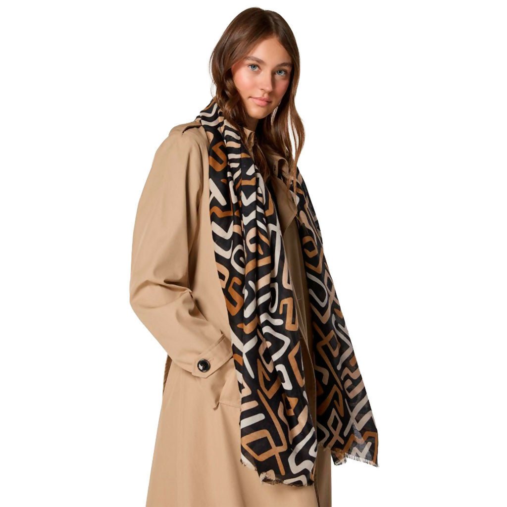 Women's Black Shawl with Linear Design - For Fall & Spring, Gift for Her - Wear Sierra