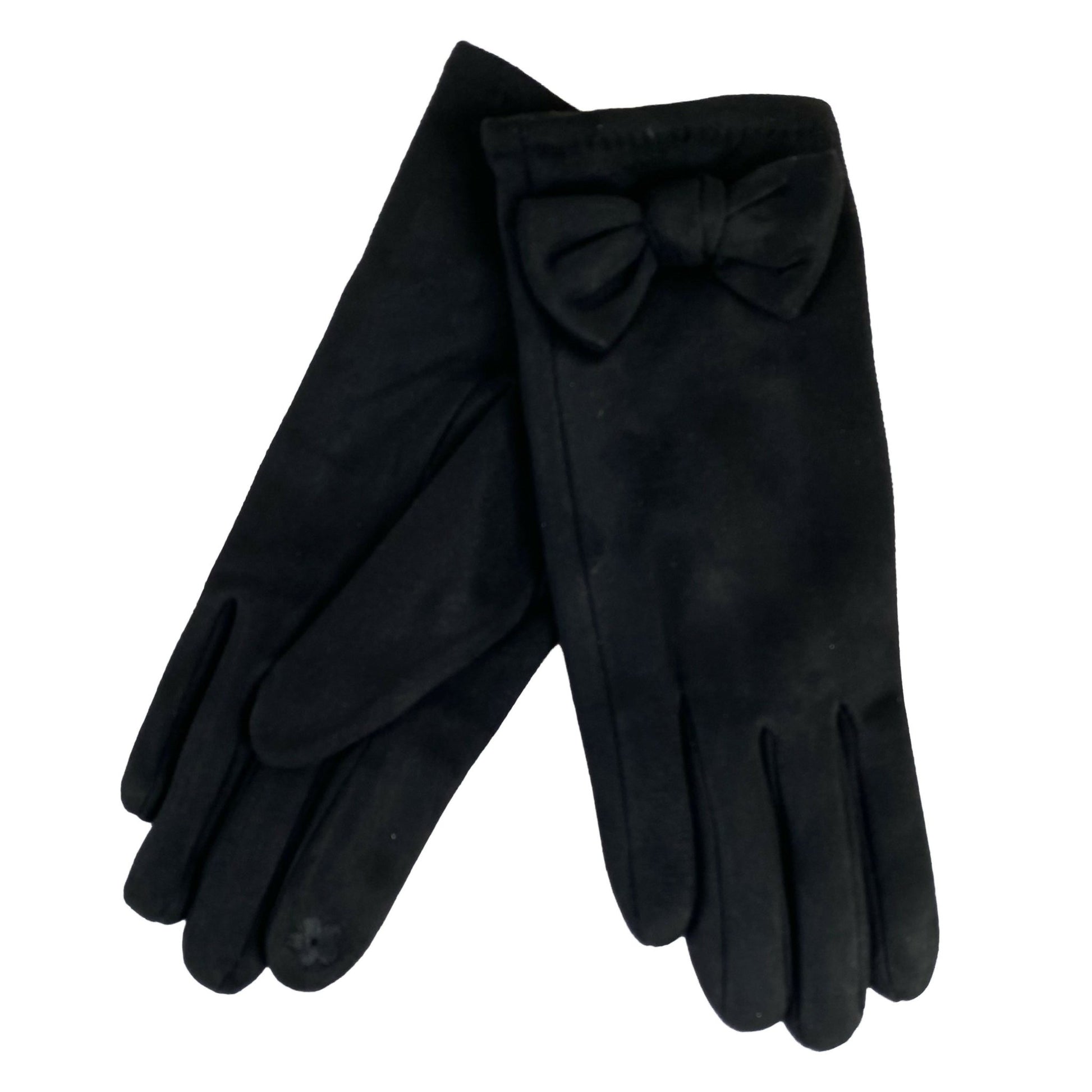 Women's Black Suede Gloves with Bow Detail For Her - Winter Accessories - Wear Sierra