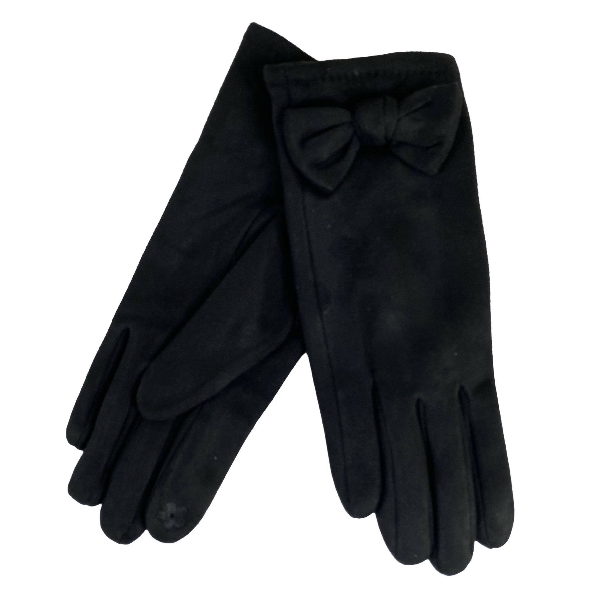 Women's Black Suede Gloves with Bow Detail For Her - Winter Accessories - Wear Sierra
