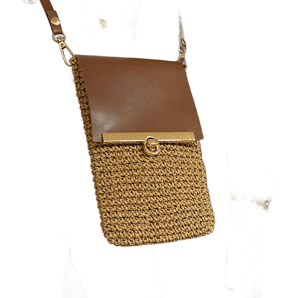 Women's Cell Phone Pouch, Cross-Body Bag with Chain Strap in Paper Yarn - Wear Sierra